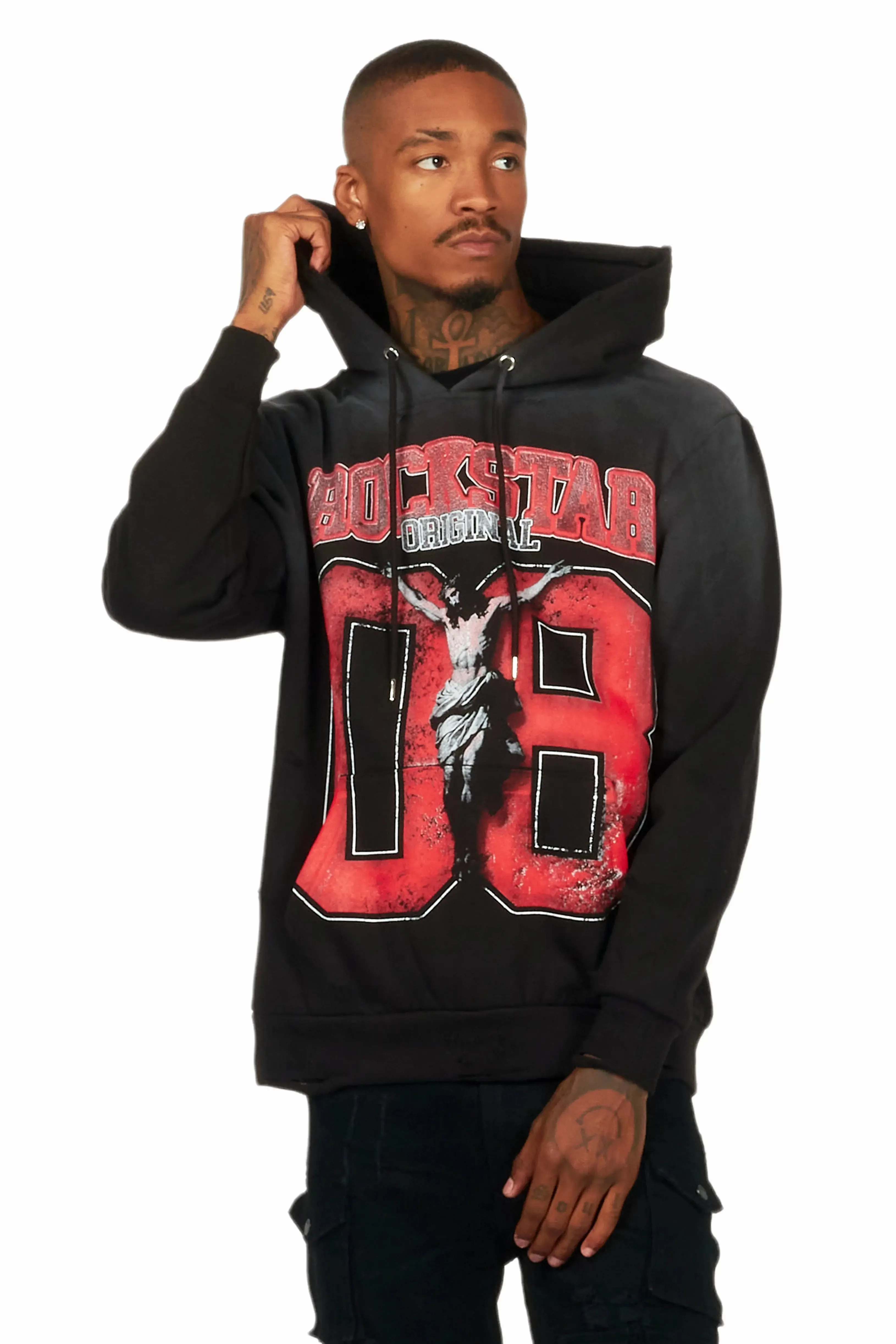 Fields Black/Red Distressed Graphic Hoodie