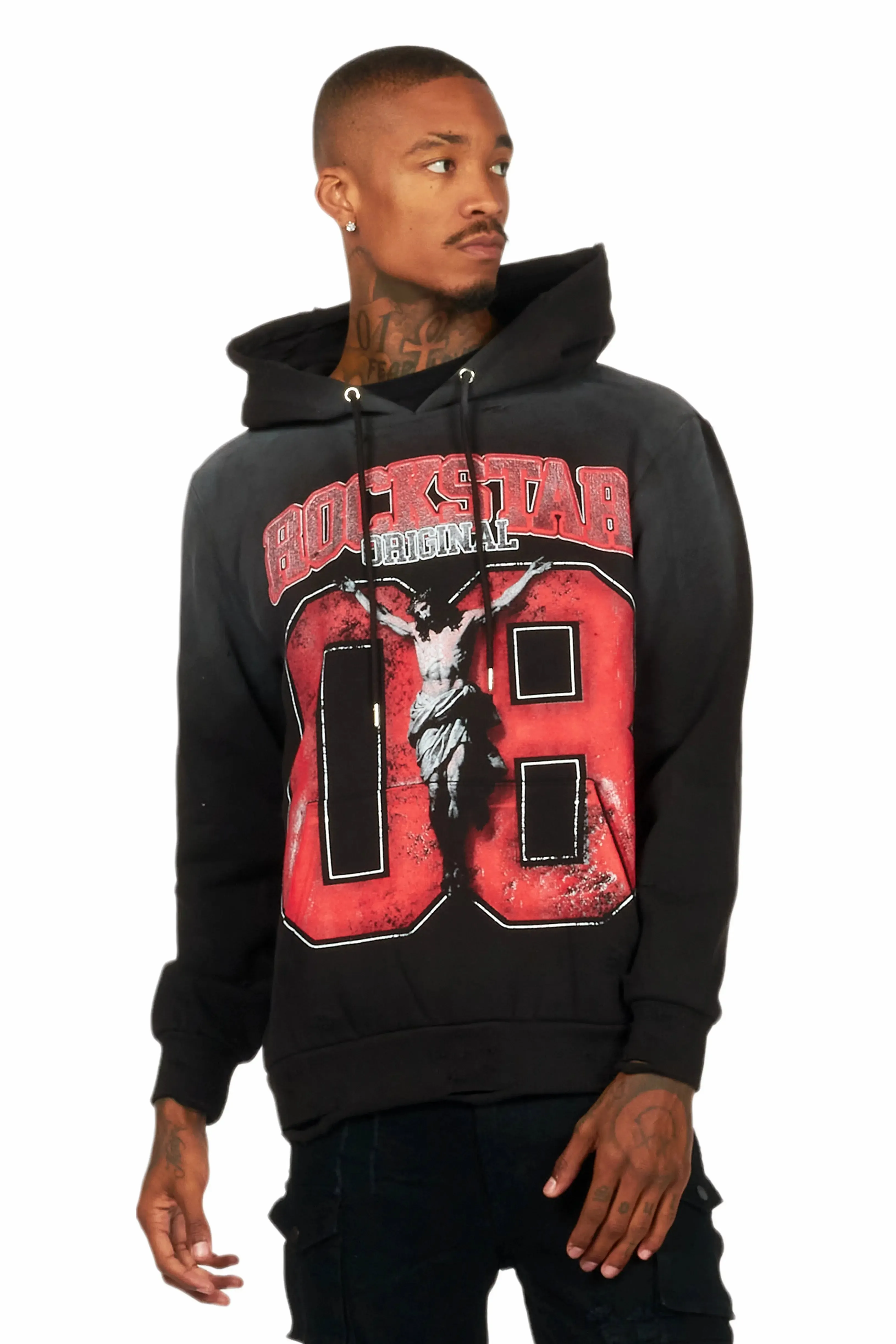 Fields Black/Red Distressed Graphic Hoodie