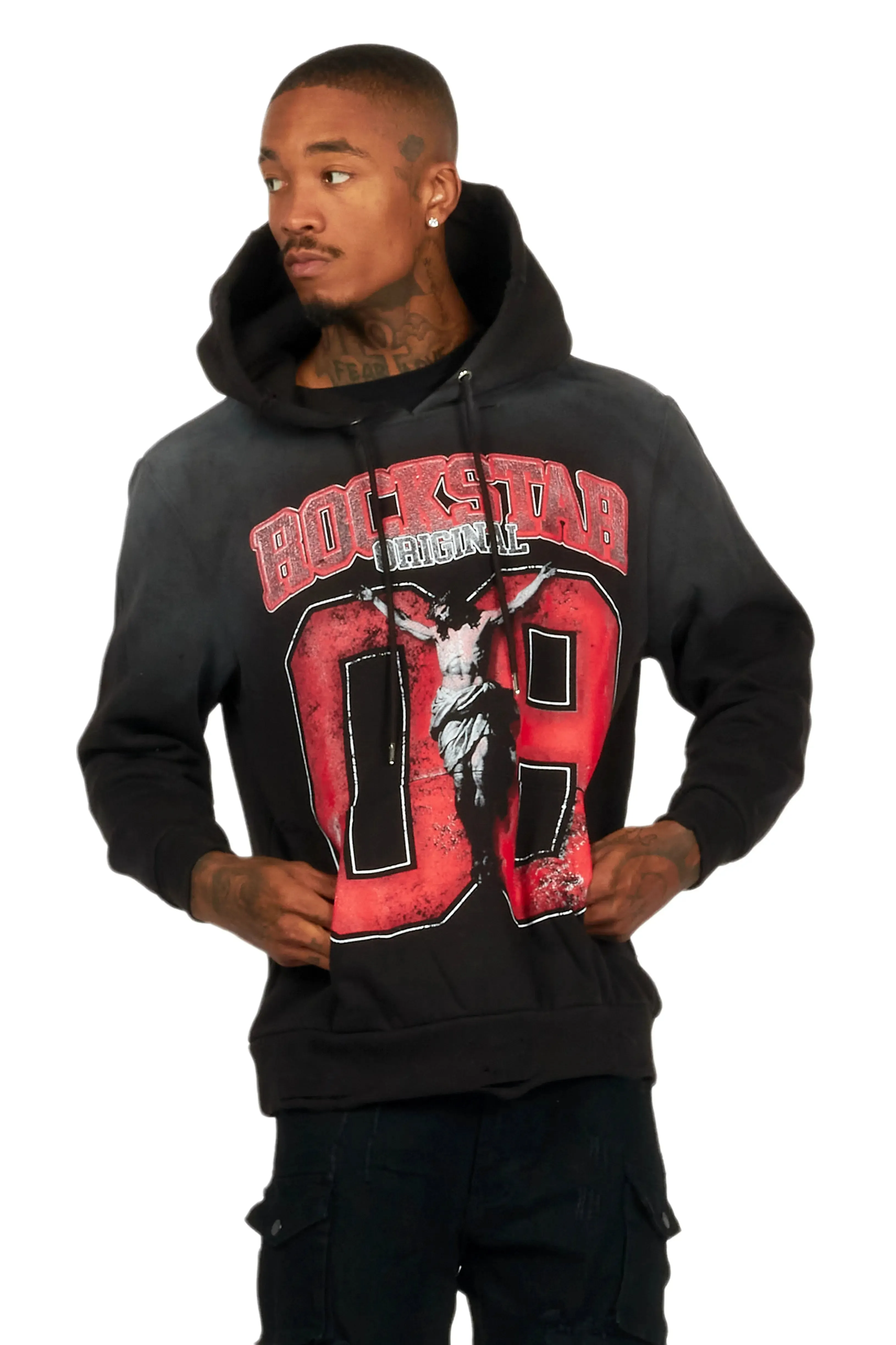 Fields Black/Red Distressed Graphic Hoodie