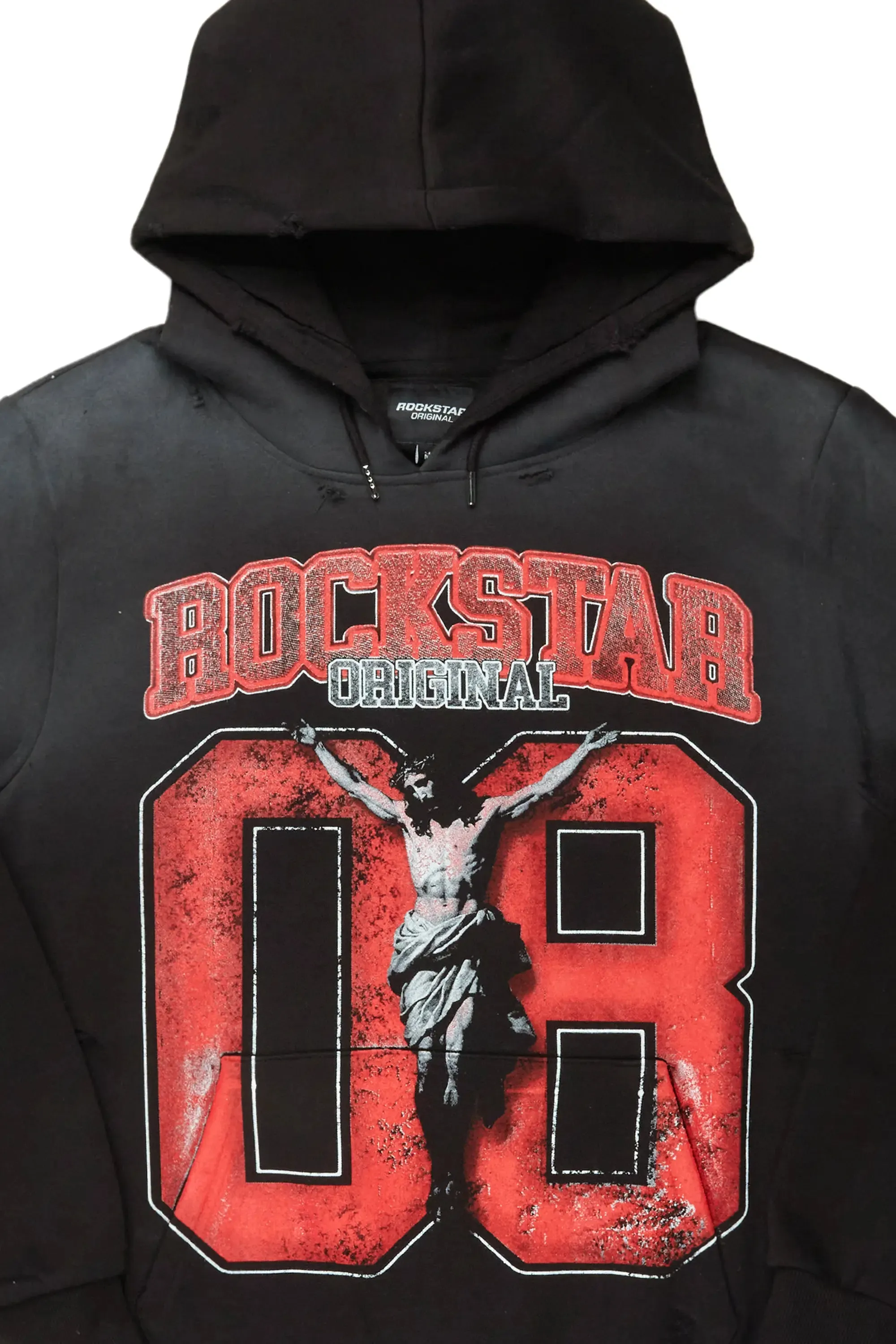 Fields Black/Red Distressed Graphic Hoodie