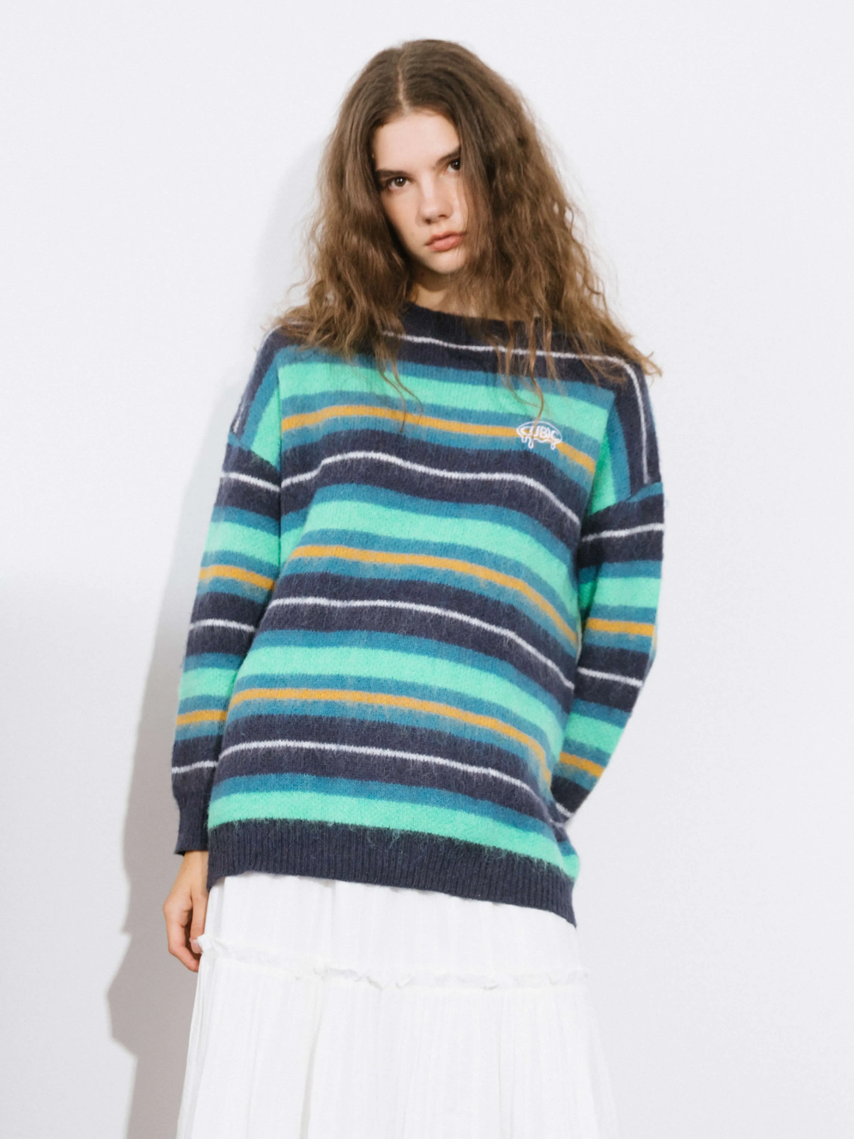 Fluffy Striped Oversized Knit Sweater