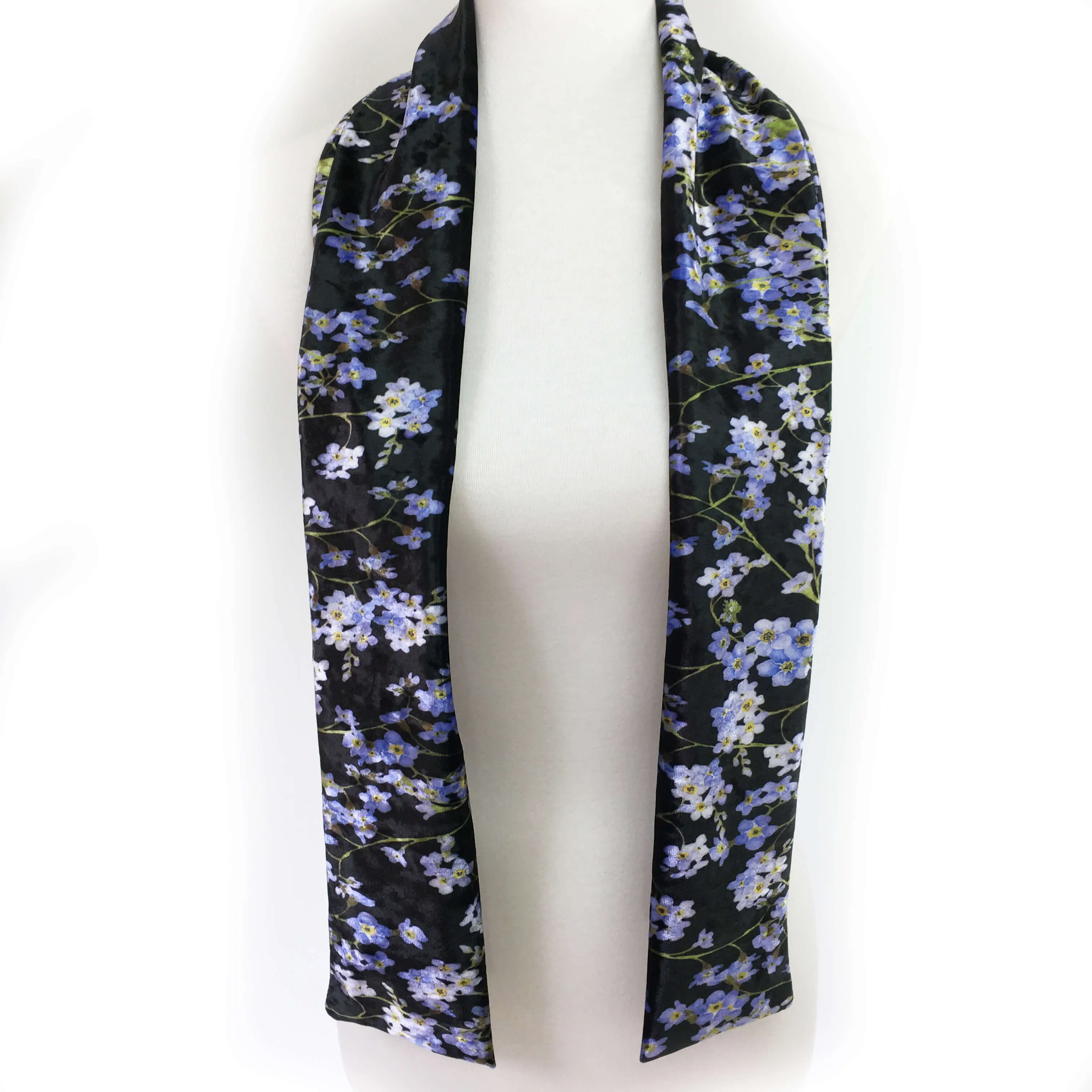 Forget-Me-Not Watercolor Scarf on Black - All season velour