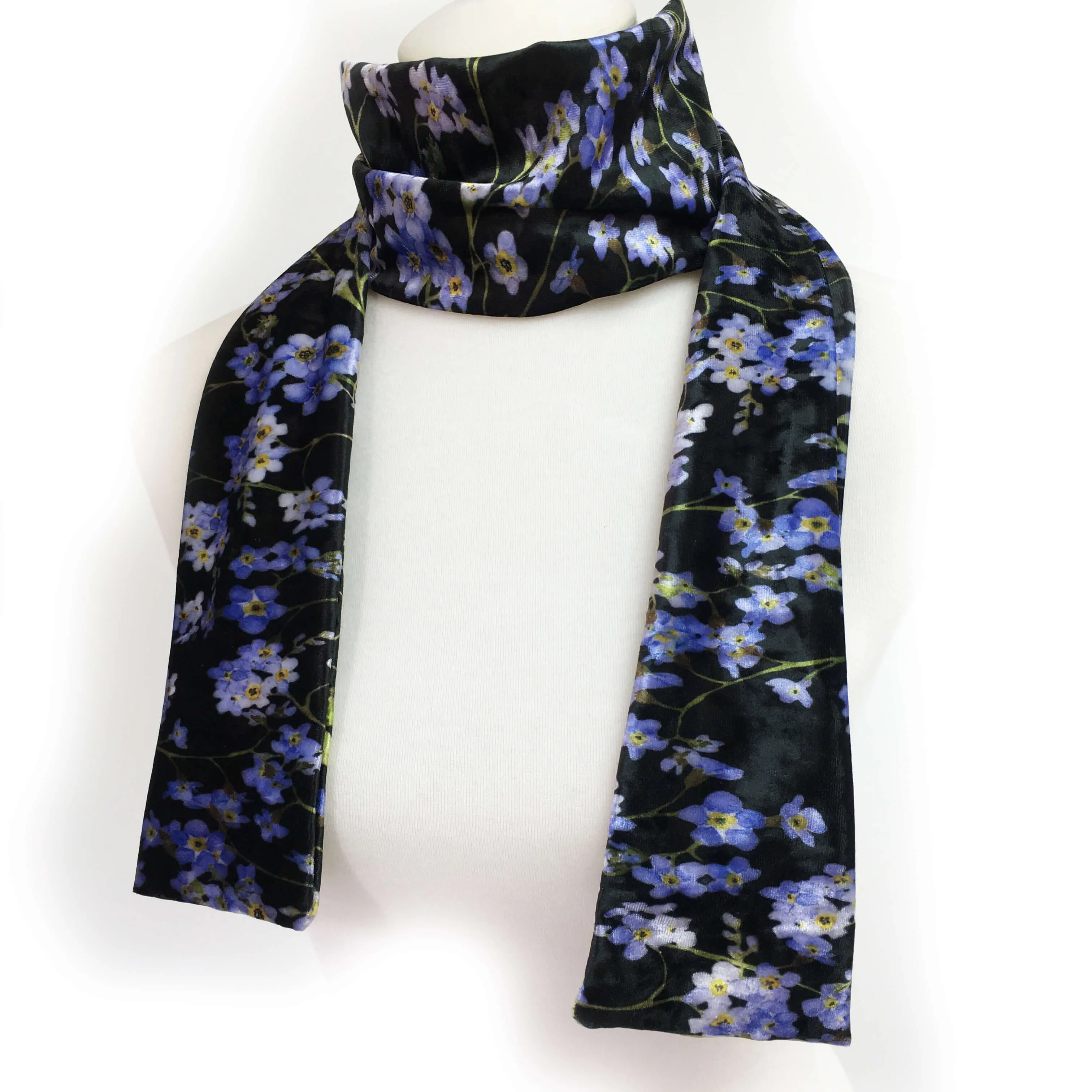 Forget-Me-Not Watercolor Scarf on Black - All season velour