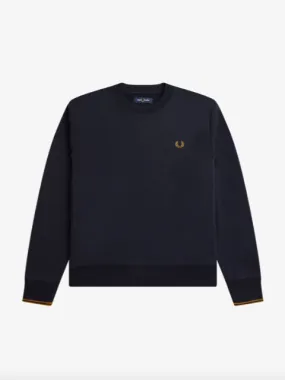 Fred Perry Crew Neck Sweatshirt/Navy/Dark Caramel - New AW24