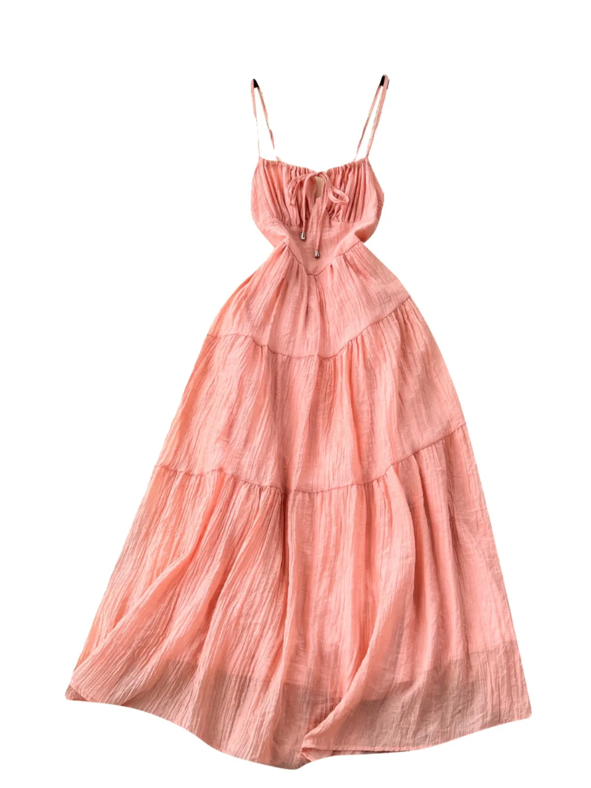 French Style Lace-up Ruffled Slip Dress