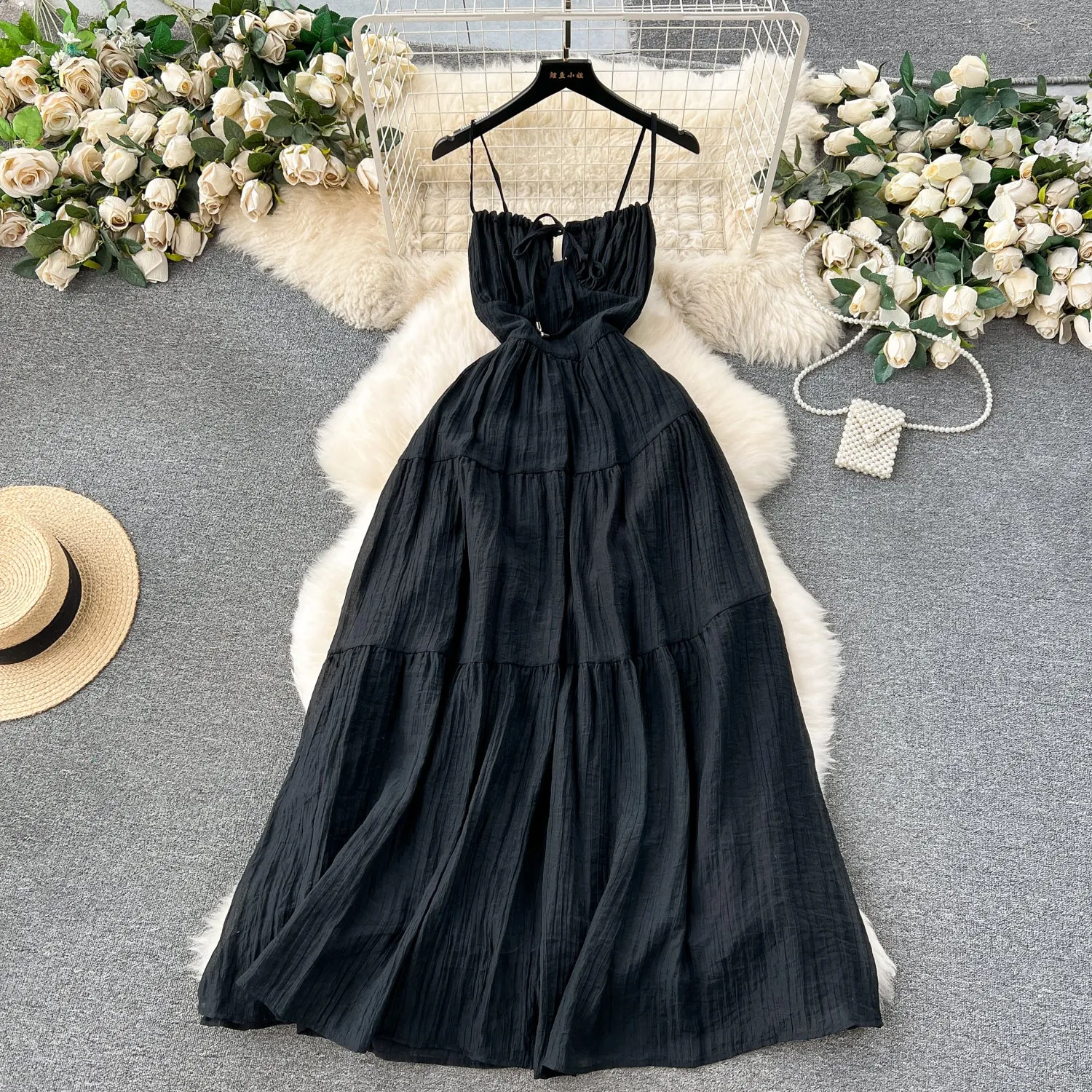 French Style Lace-up Ruffled Slip Dress