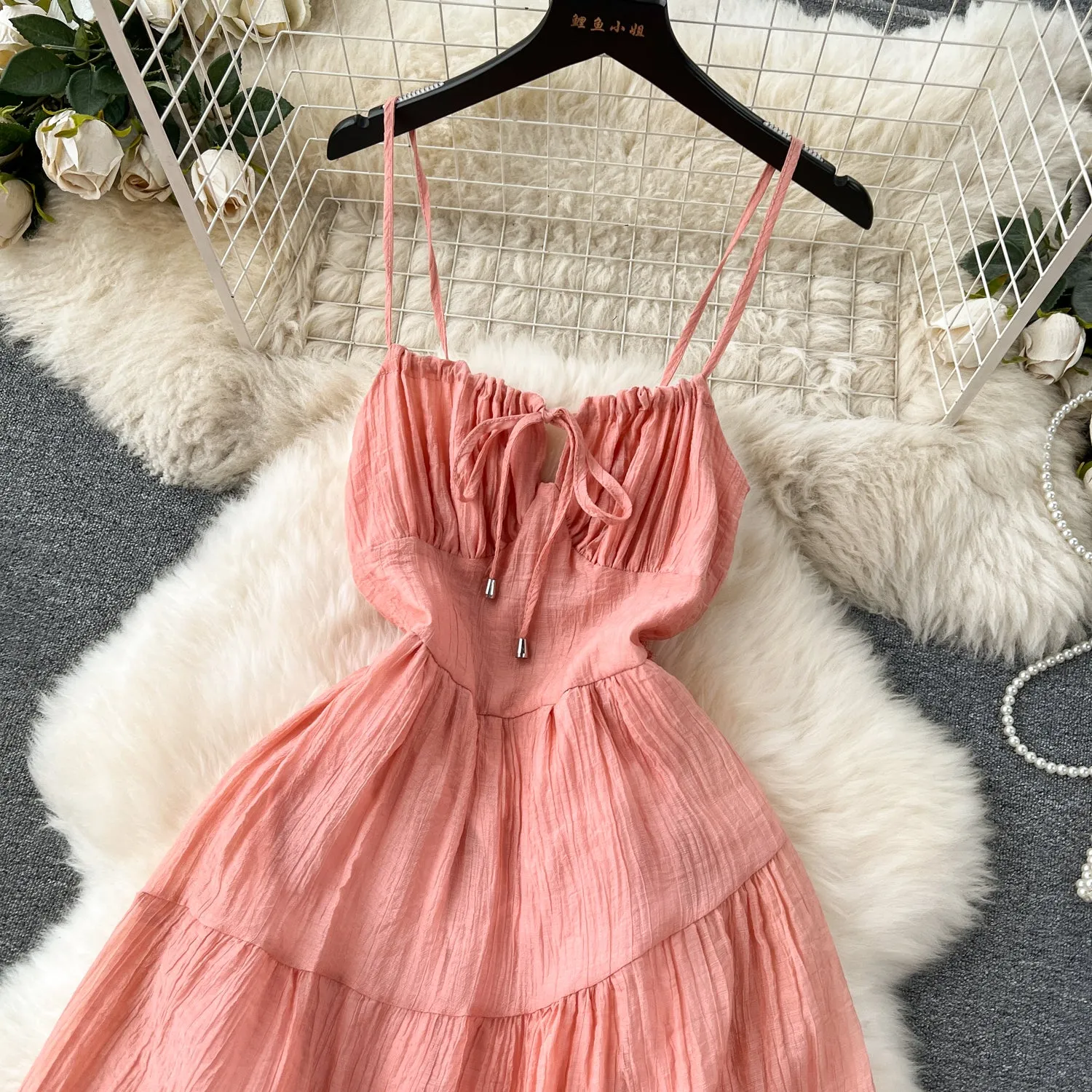 French Style Lace-up Ruffled Slip Dress