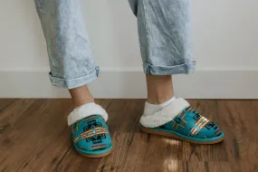 Fur Aztec Indoor Slippers - Turquoise