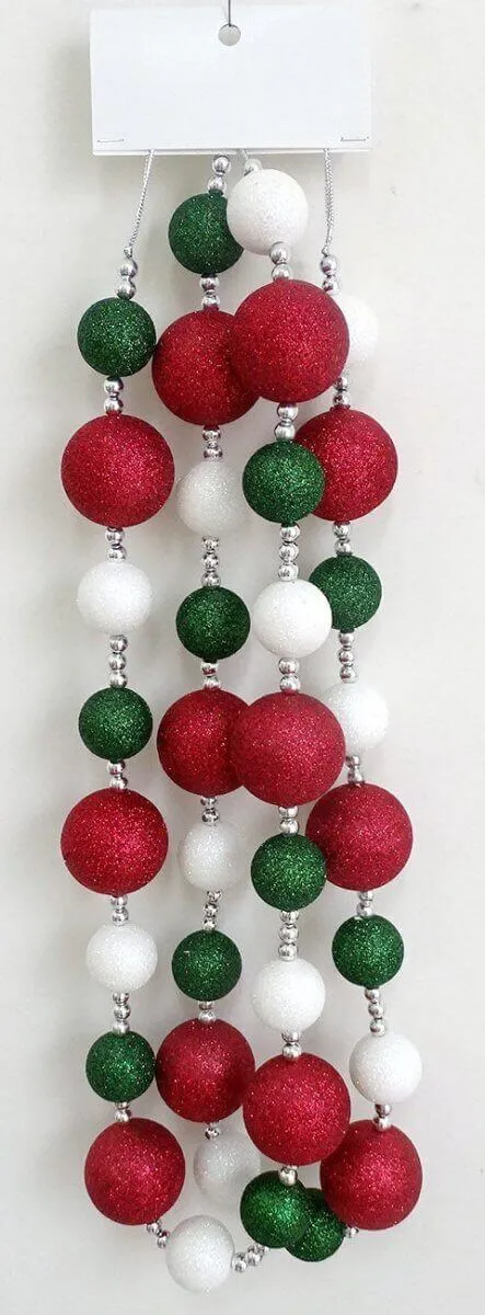 Glitter Ball Garland 6' Red Green, White Glitter Balls with Beads