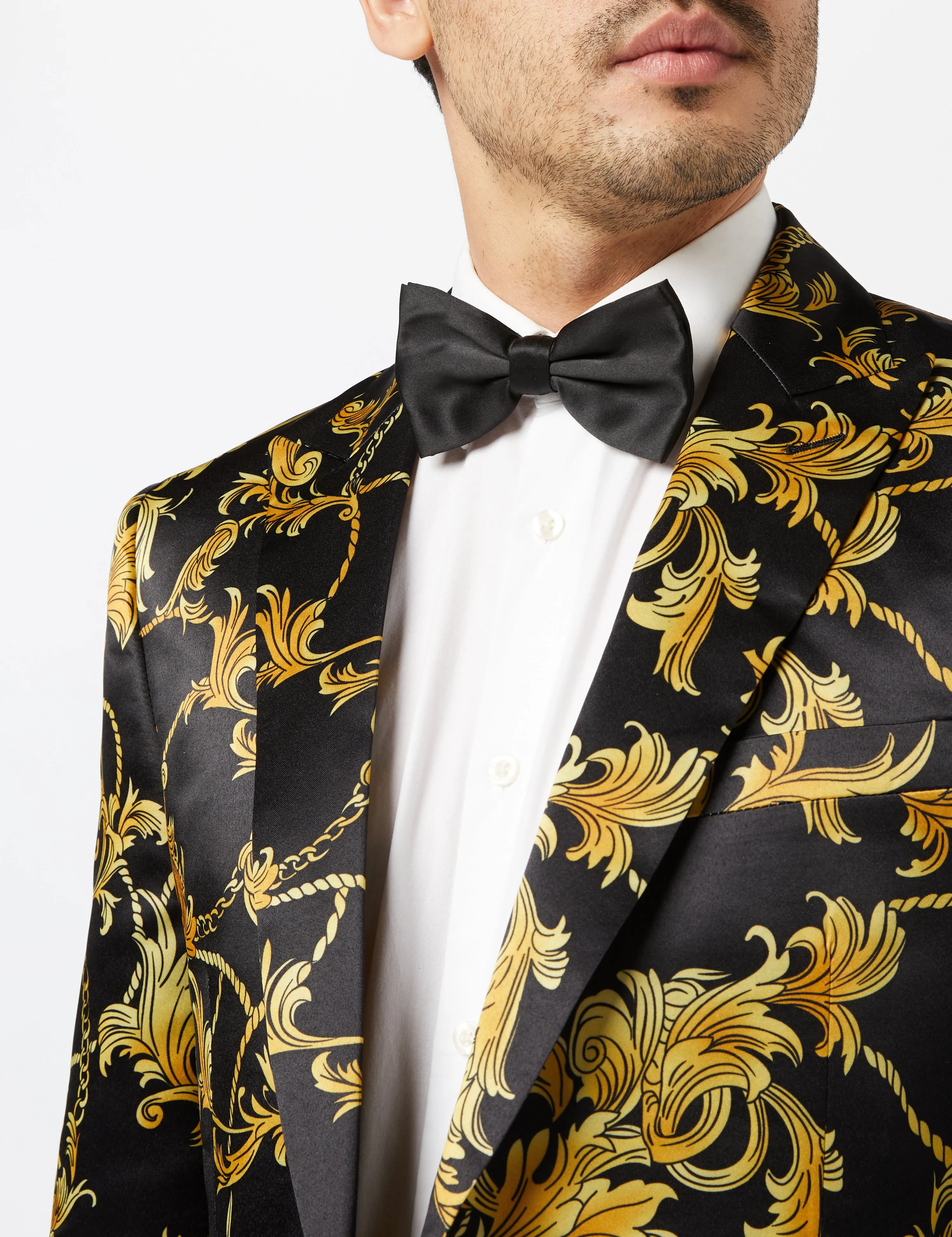 Gold Floral Brocade Print Blazer