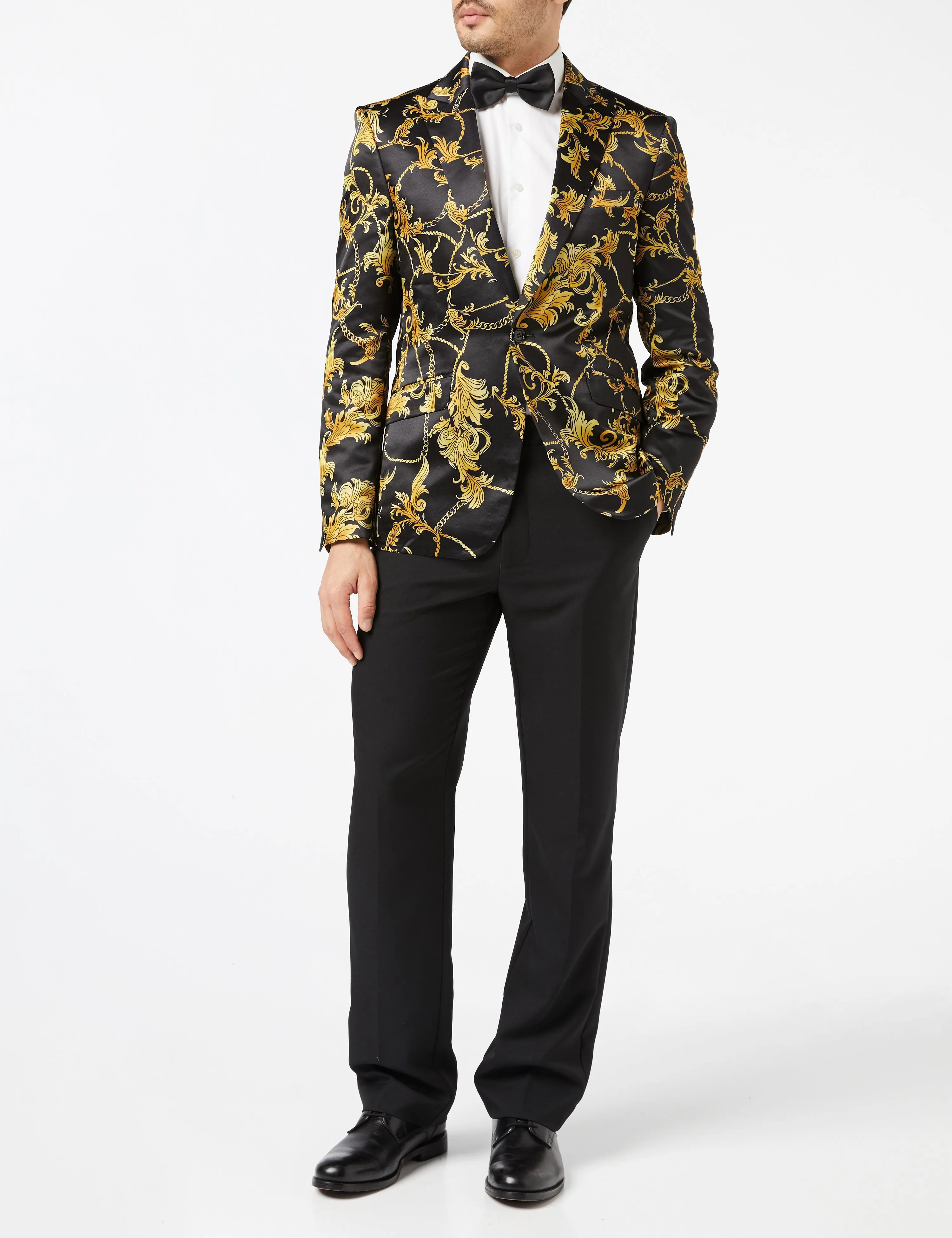 Gold Floral Brocade Print Blazer