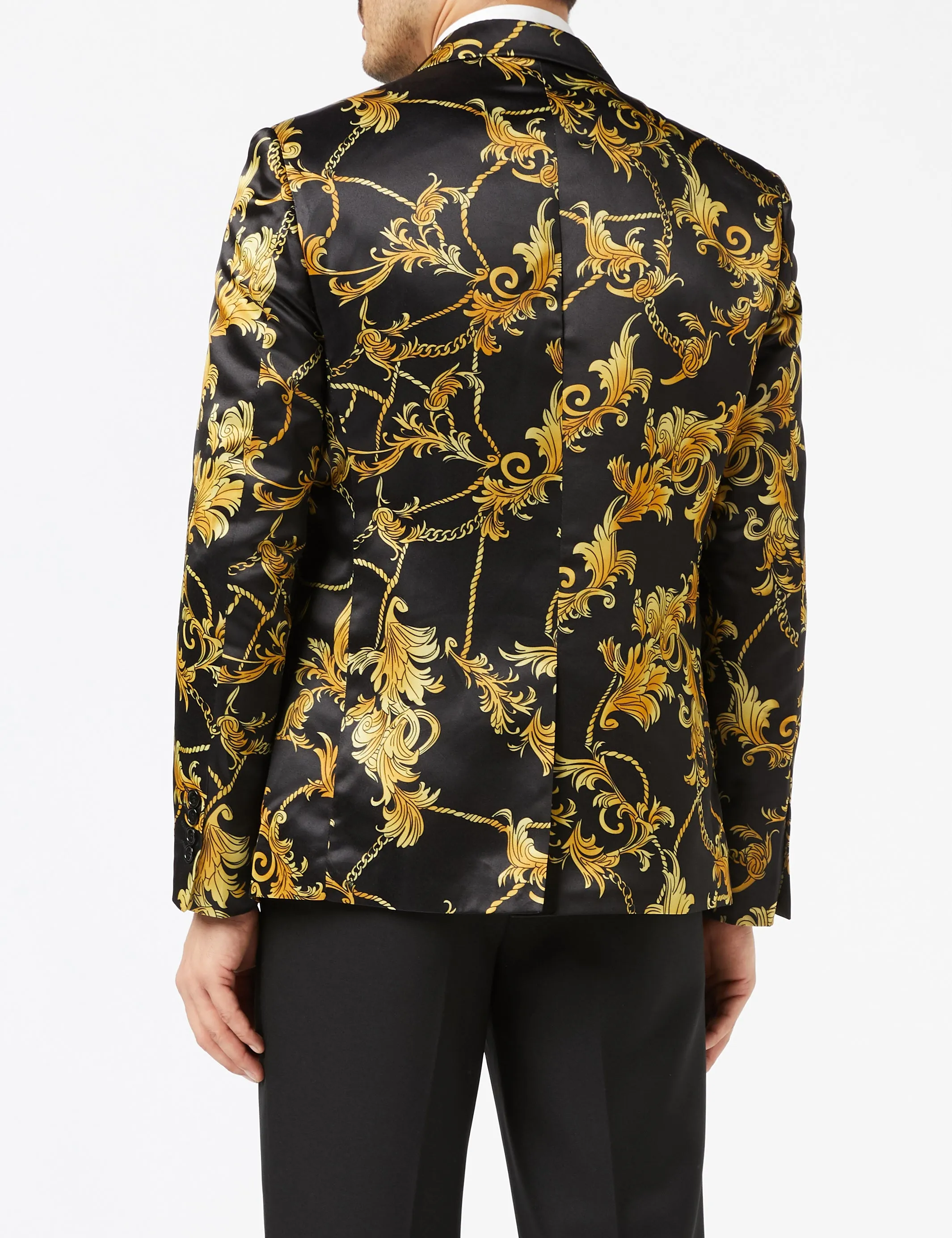 Gold Floral Brocade Print Blazer