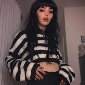 Goth Stripes Crop Sweater