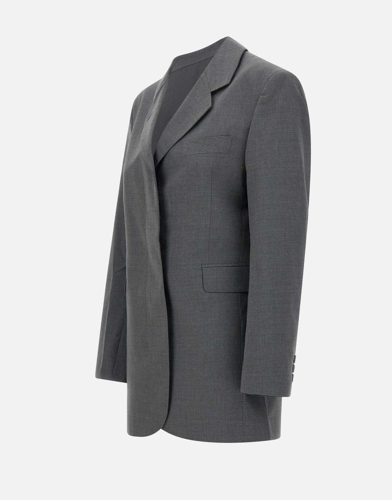 Grey Boxy Blazer with Padded Epaulettes