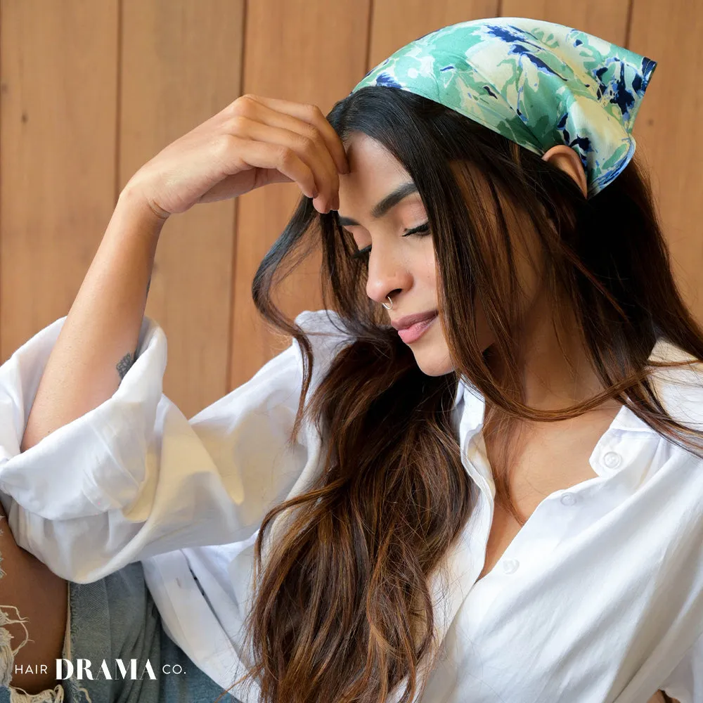 Hair Drama Co Abstract Headscarf With Elastic - Blue