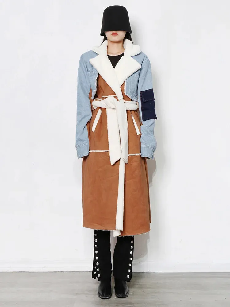 HEYFANCYSTYLE Wool Denim Long Coat