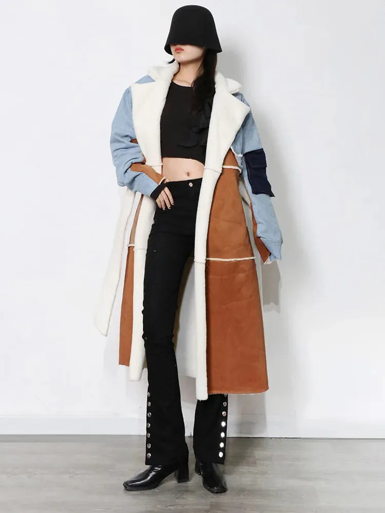 HEYFANCYSTYLE Wool Denim Long Coat