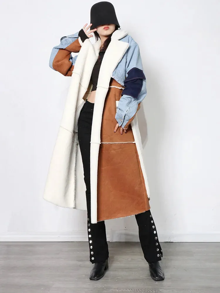 HEYFANCYSTYLE Wool Denim Long Coat