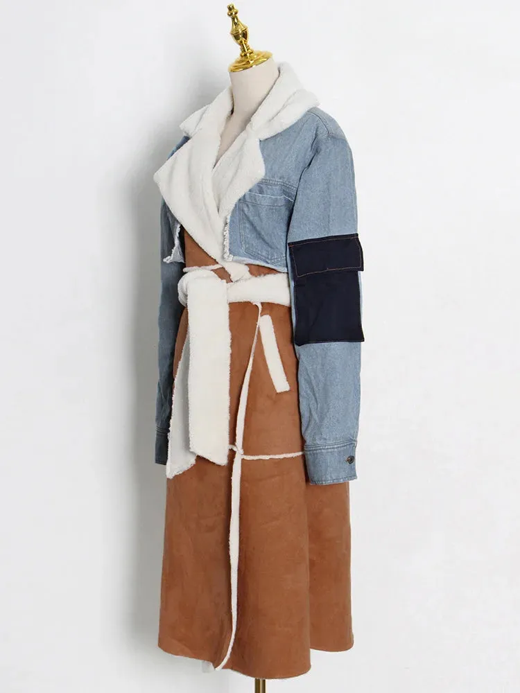 HEYFANCYSTYLE Wool Denim Long Coat