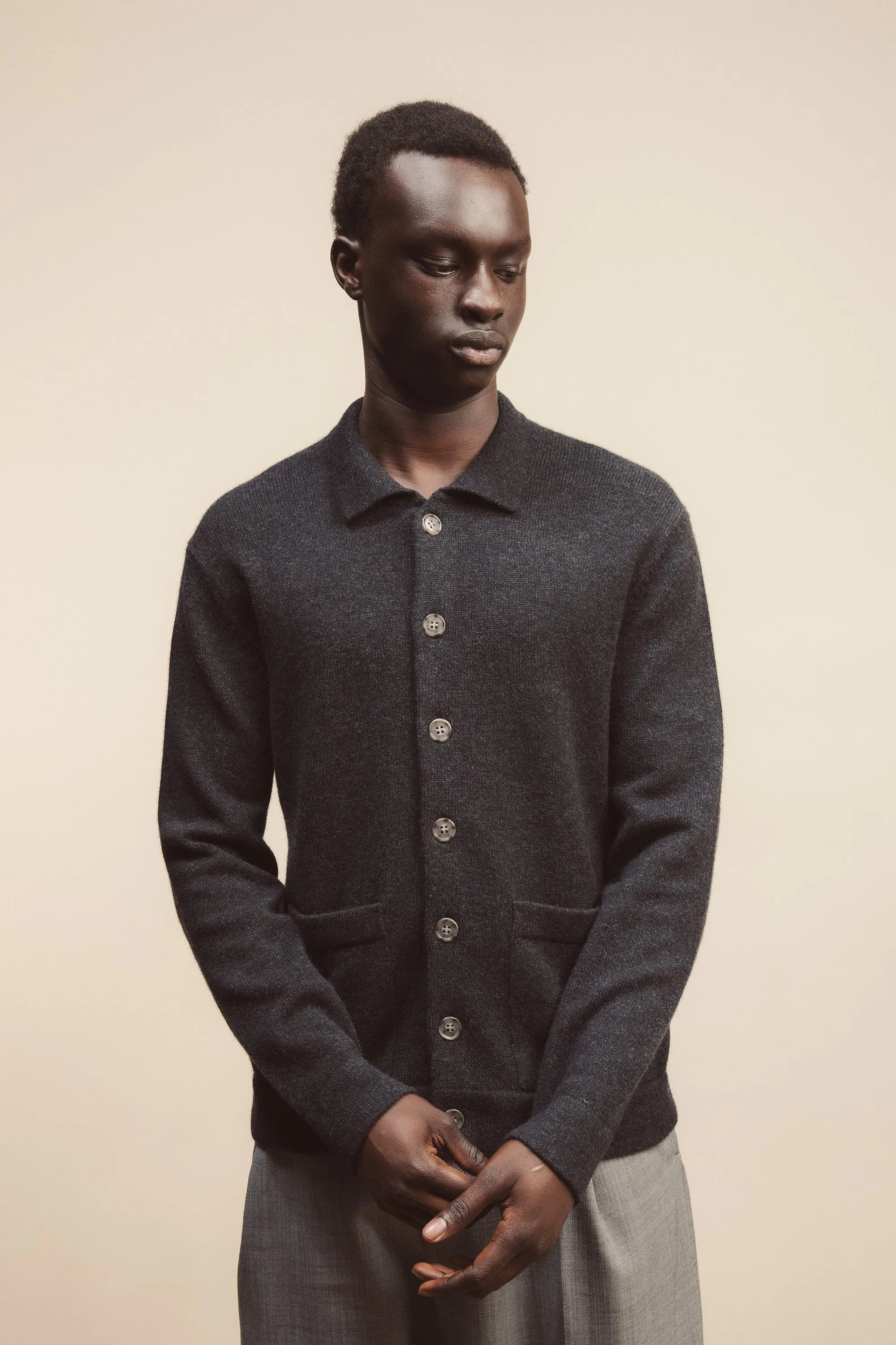 Hillside Knitted Cashmere Jacket - Charcoal