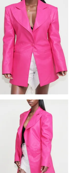 Hot Pink Vegan Leather Blazer