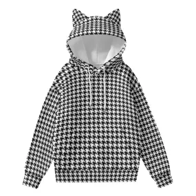 Houndstooth Hoodie, Womens Hoodies, Cat ear hoodie, Houndstooth Sweater, Women's Sweater, Black Houndstooth Hoodie, Women's hoodie