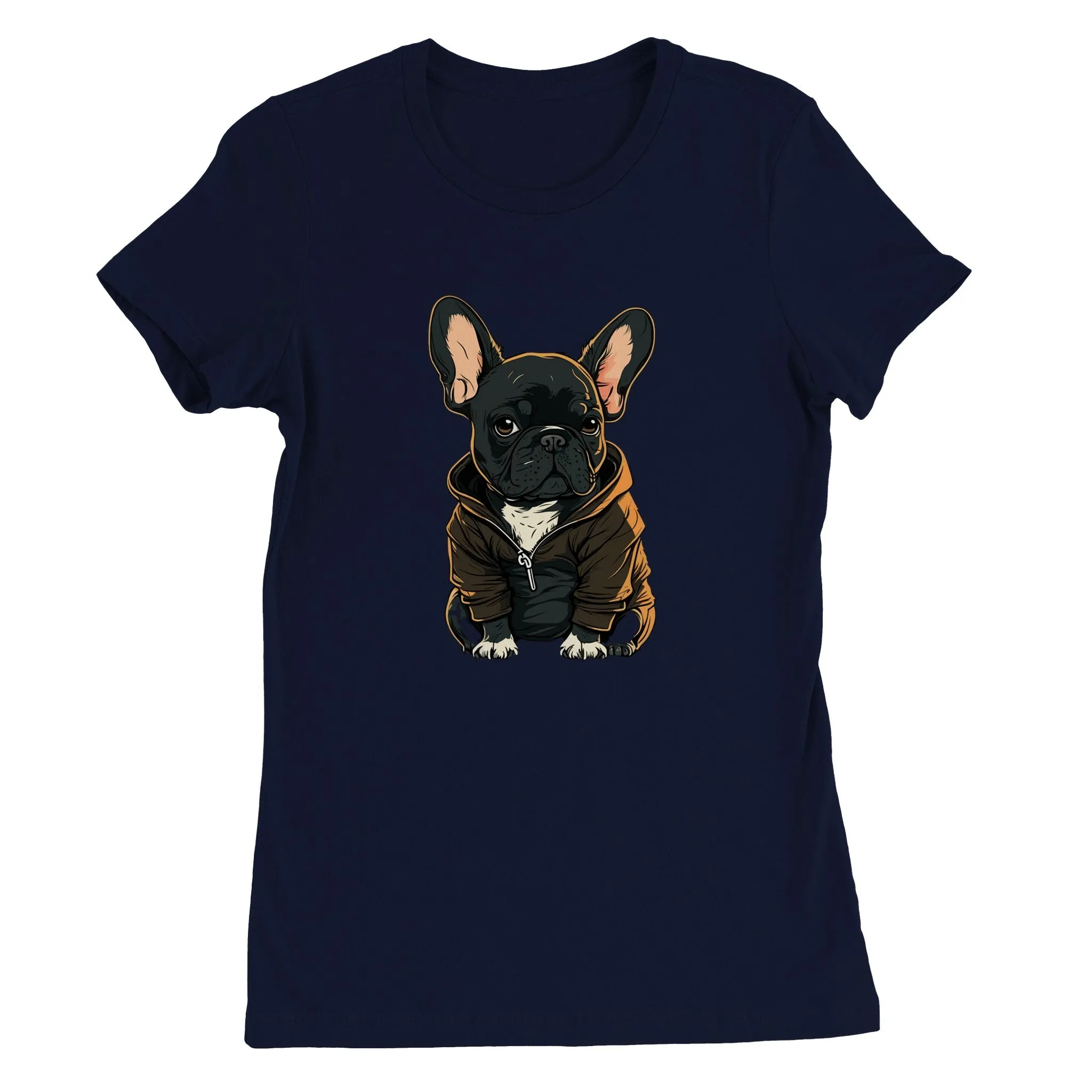 Hunde T-shirt - Fransk Bulldog Dark Hoodie Artwork - Premium Kvinde T-shirt