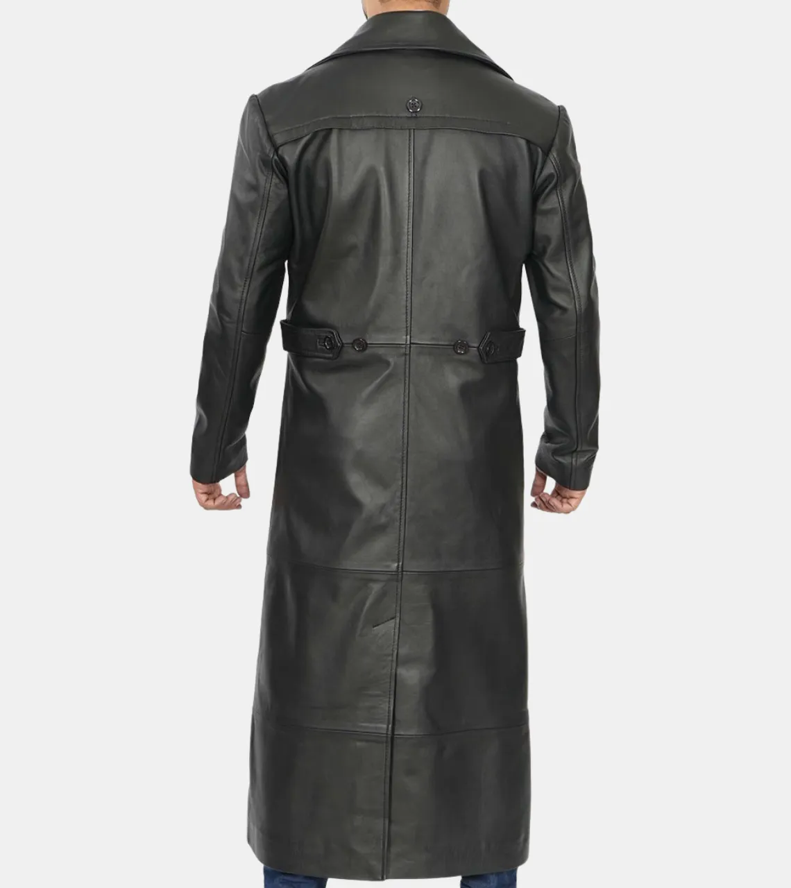 Indy Men's Black Leather Trench Coat