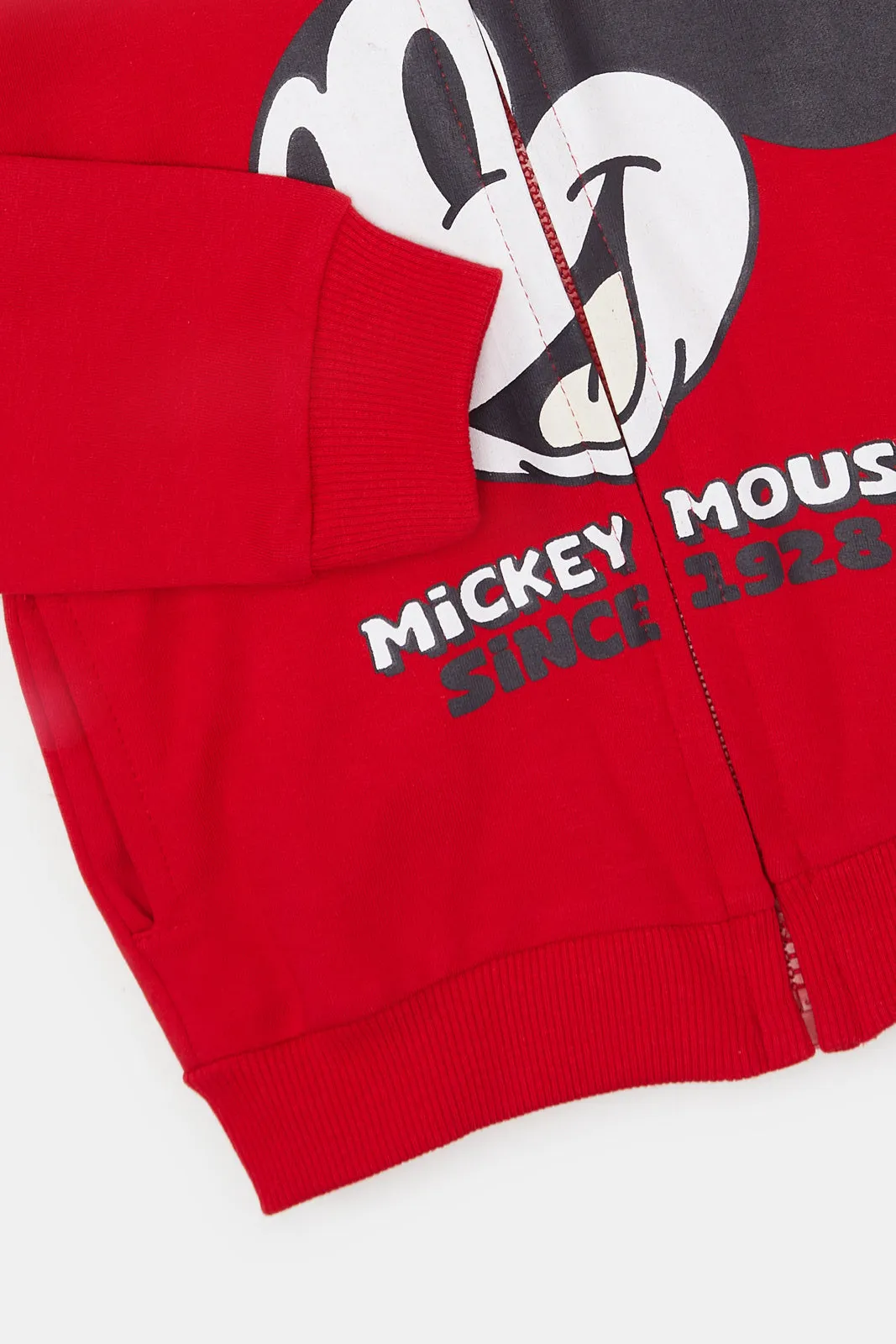 Infant Boys Red Mickey Mouse Hooded Sweatshirt