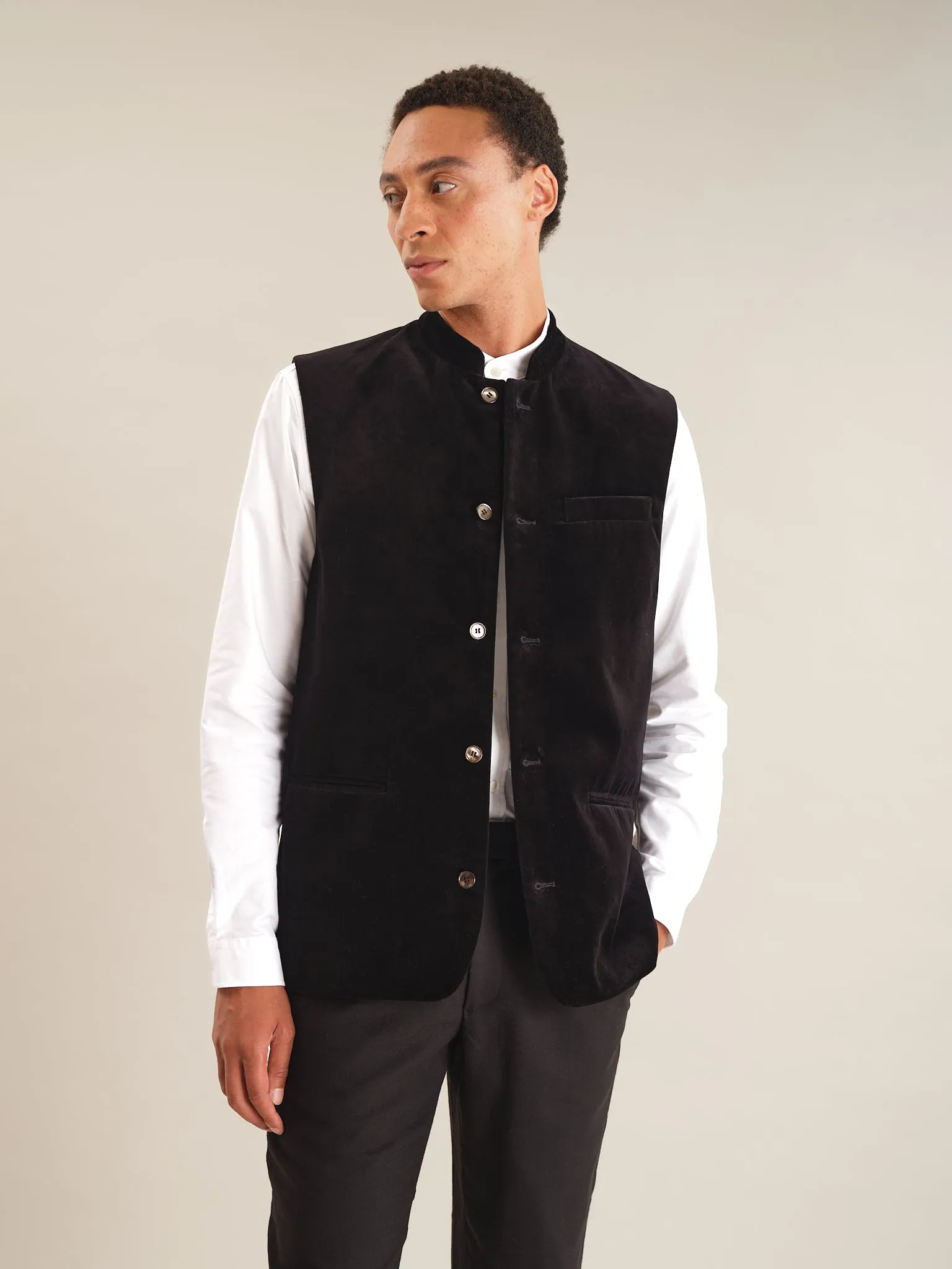 Jet Black Velvet Nehru Waistcoat