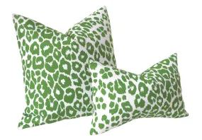 Kate: Indoor/Outdoor Schumacher Iconic Leopard Pillow Cover / Green and White Outdoor Pillow / Porch Accent Pillow / Weather Resistant Cover