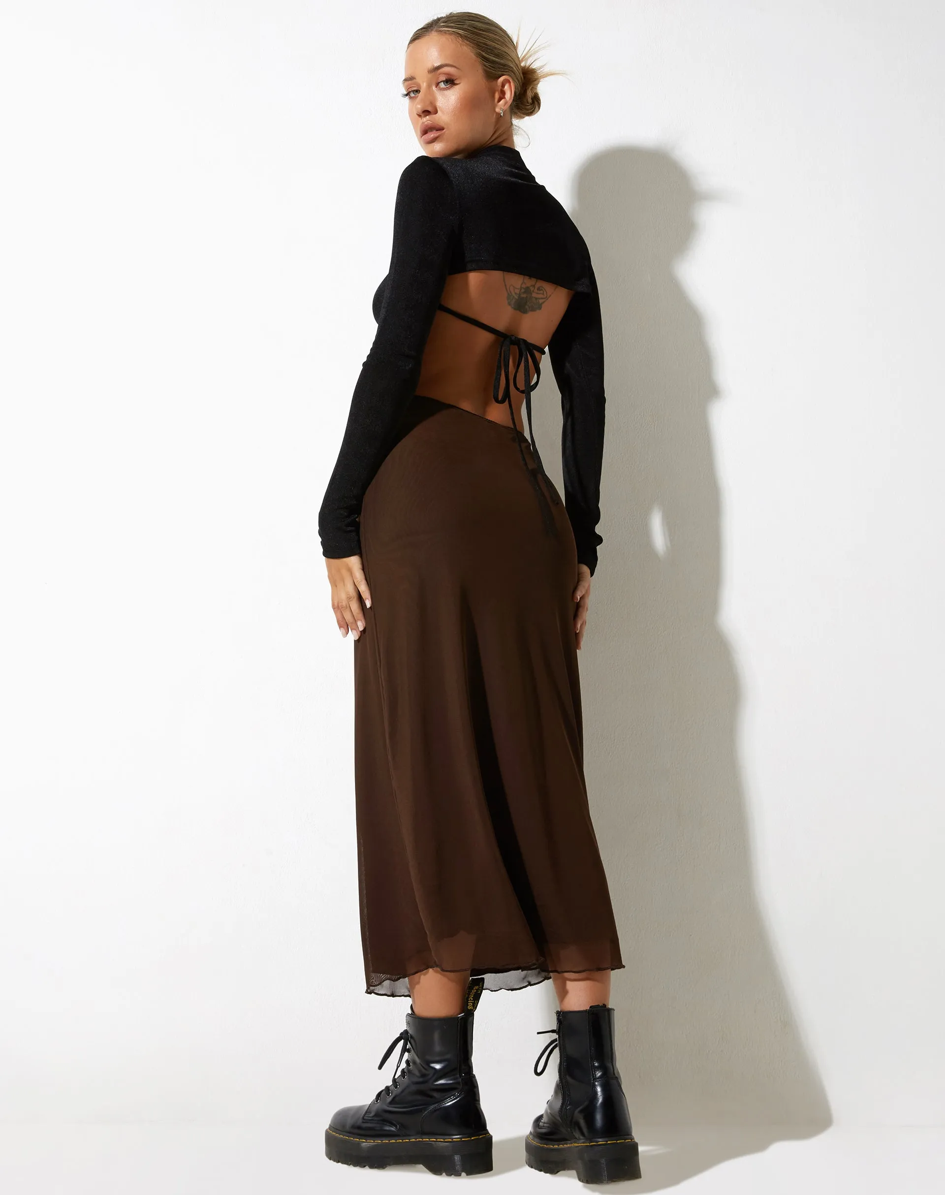 Lassie Midi Skirt in Mesh Brown