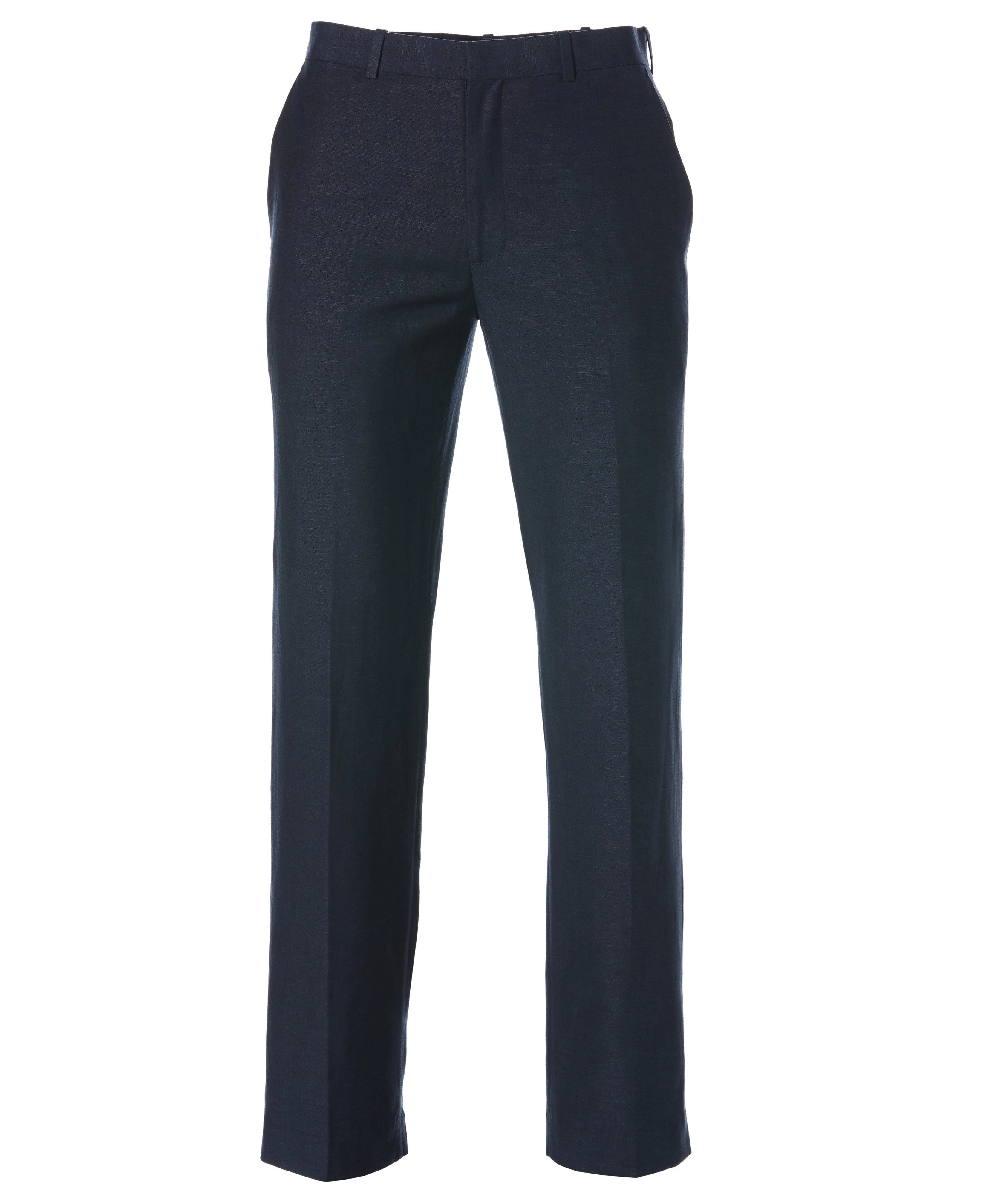 Linen-Blend Flat Front Pants - Navy Blue