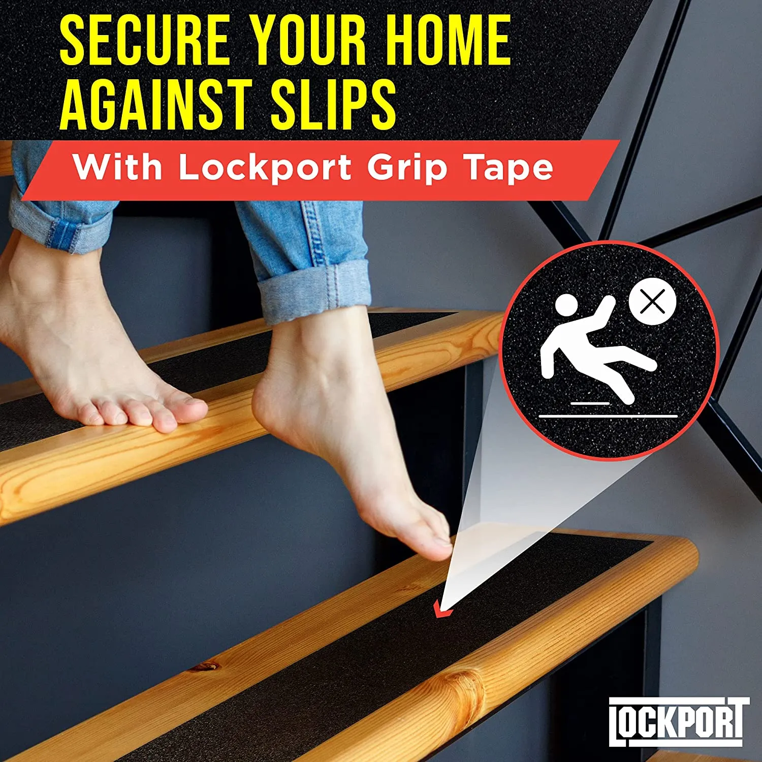 LockPort - Heavy Duty Anti Slip Tape with 80 Grit Traction – 4 in x 50 ft, 2 pack