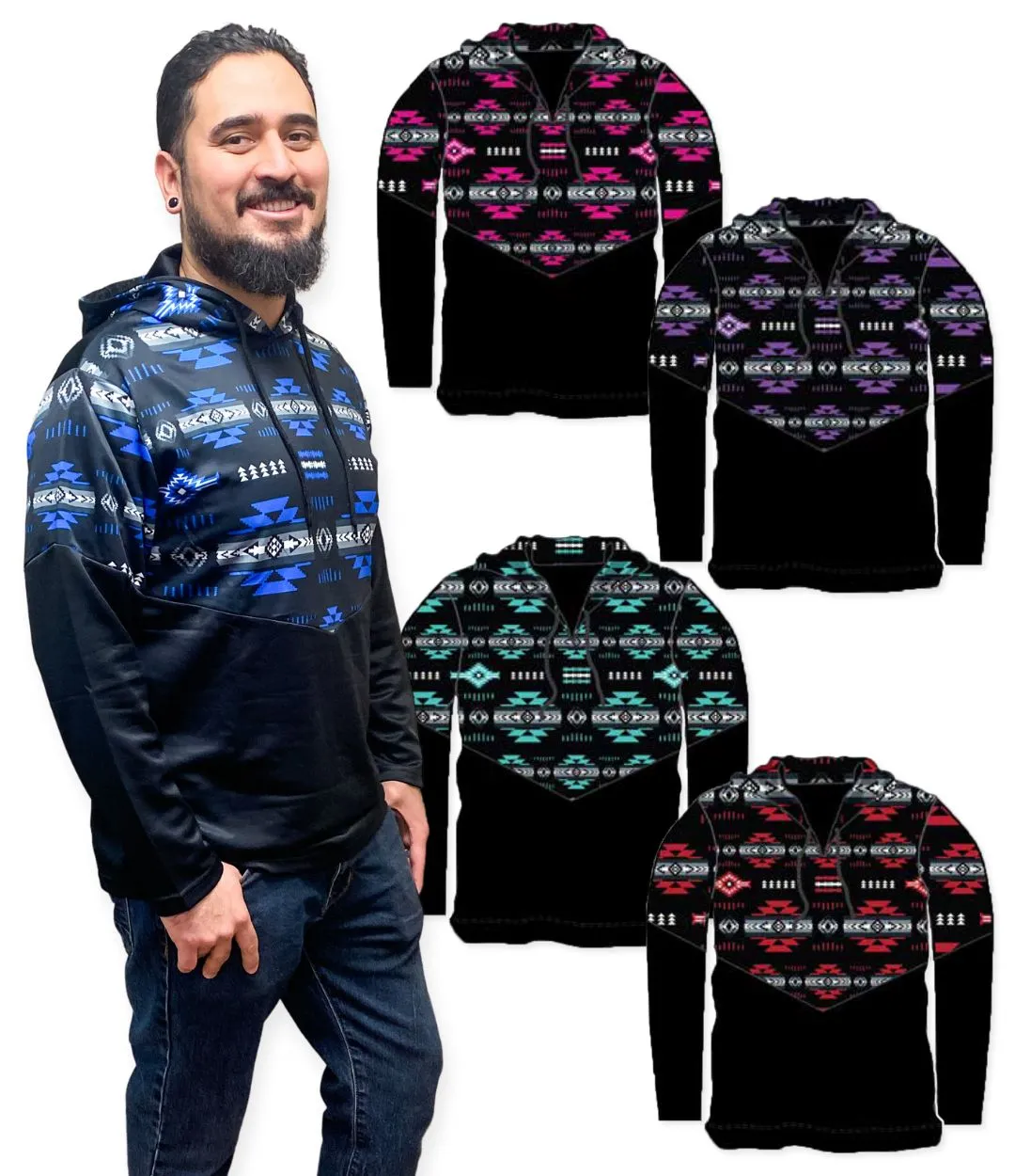 <font color="red">NEW!</font> SMALL Blue Traditional Southwest Hoodie Pullovers!