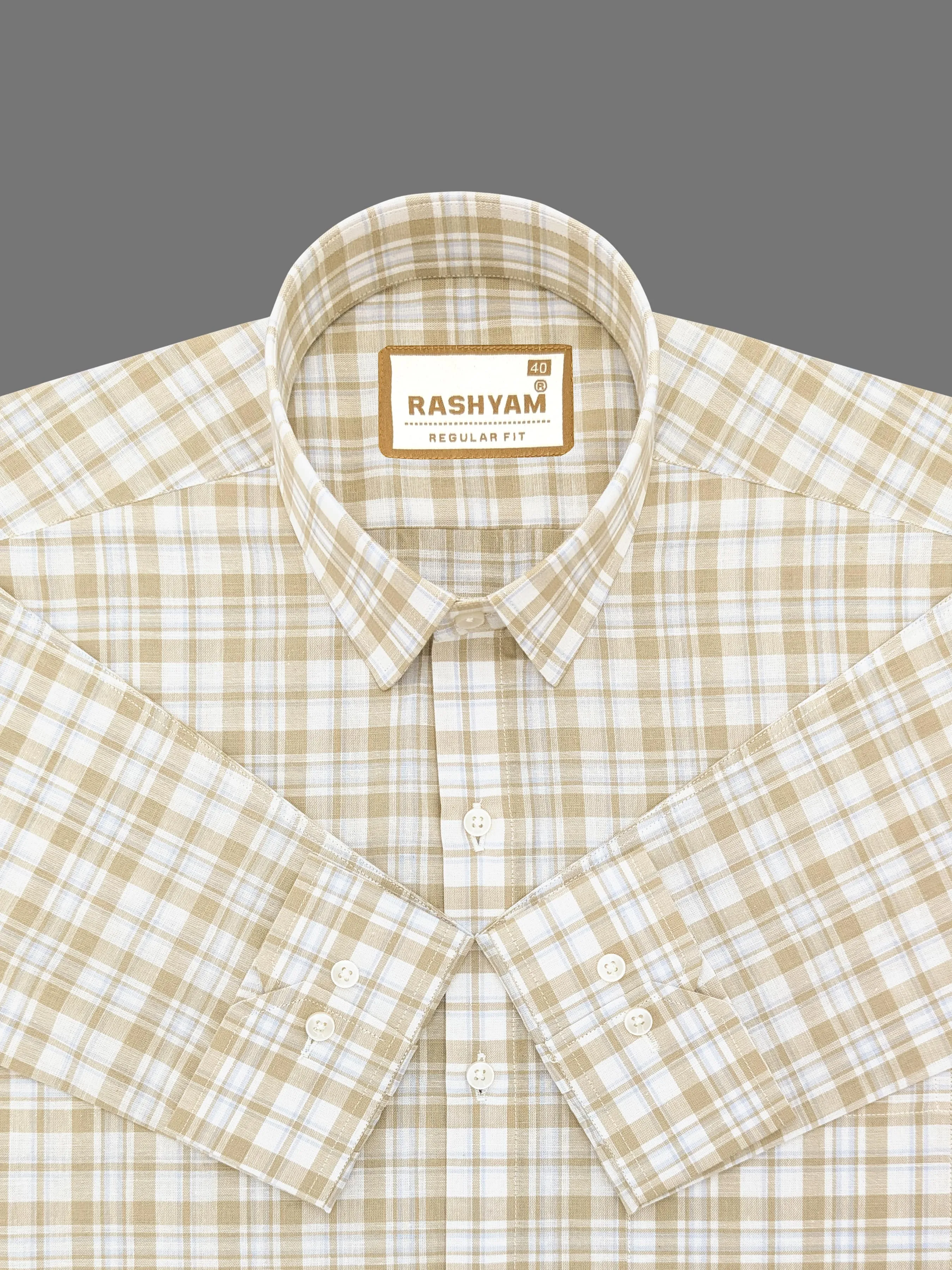 Luxurious Italian Linen Cotton Brown Multi Checks Formal Shirt