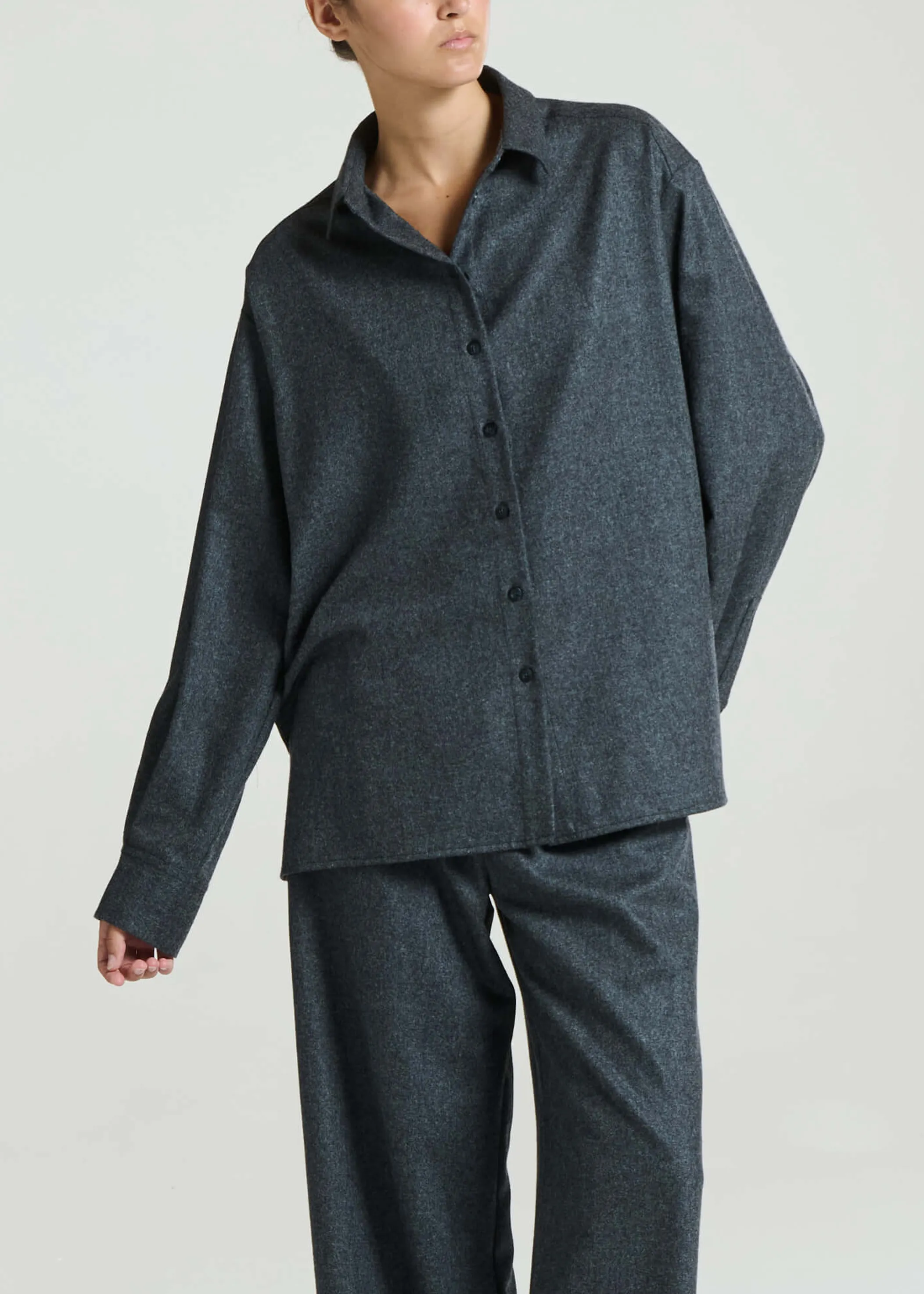 Maya Shirt Charcoal Wool Cashmere Flannel