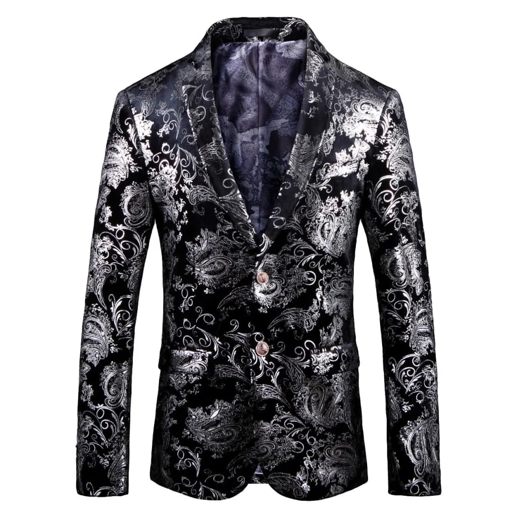 Men Baroque Print Lapel Collar Double Breasted Jacquard Blazer