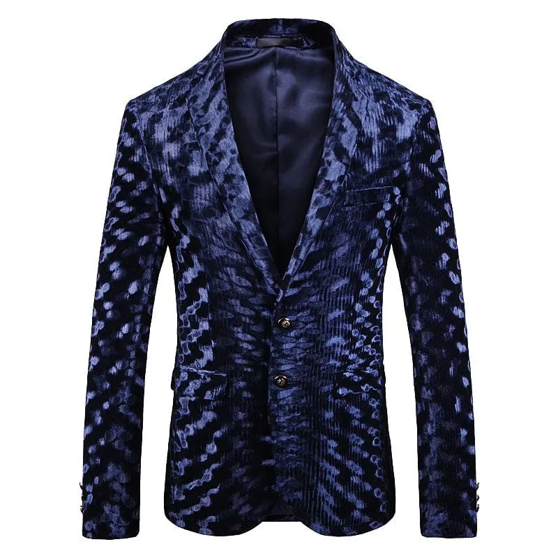 Men Baroque Print Lapel Collar Double Breasted Jacquard Blazer