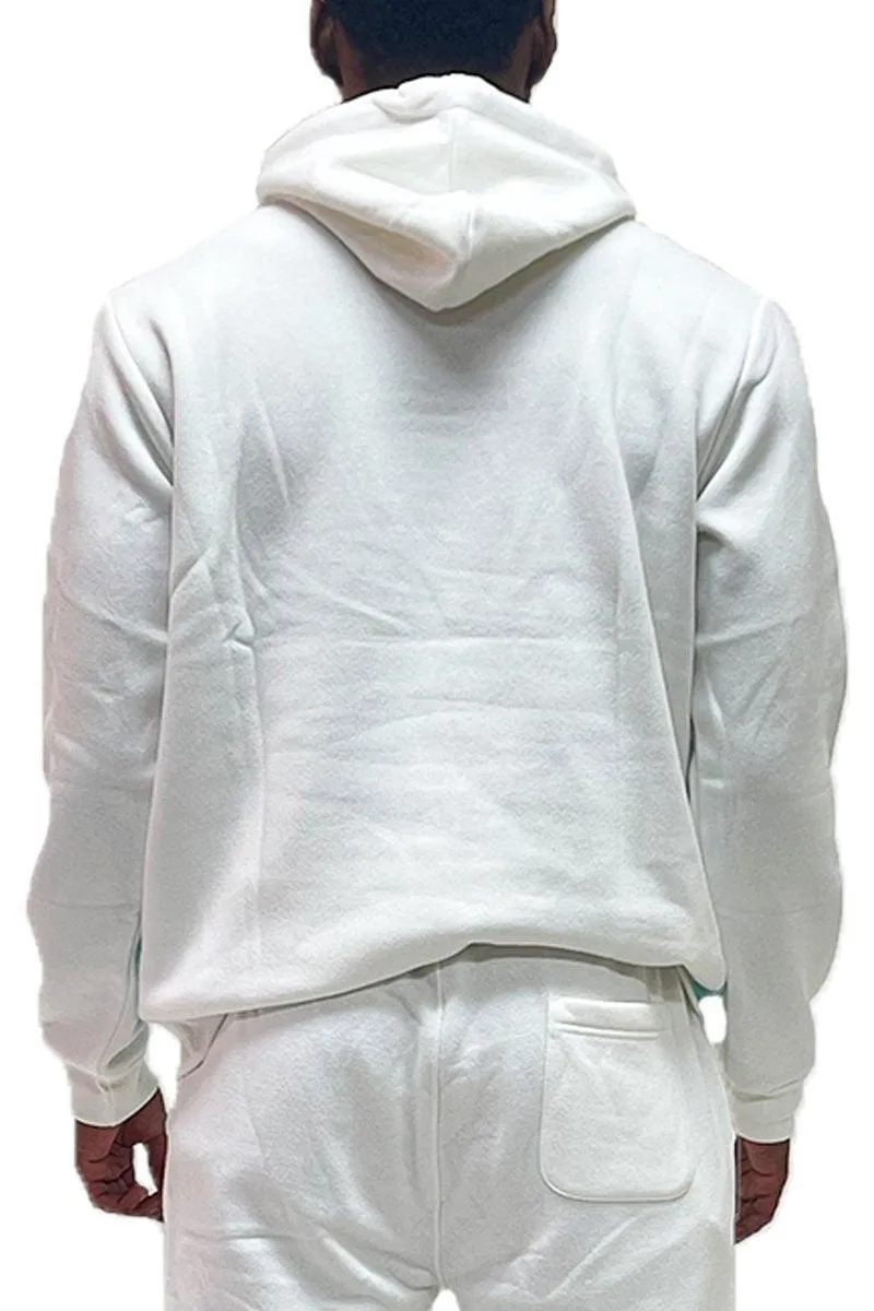 Mens Blue White Color Block Pullover Hoodie