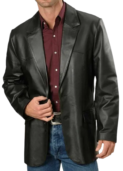 Mens Rylan Front Button Genuine Lambskin Leather Blazer