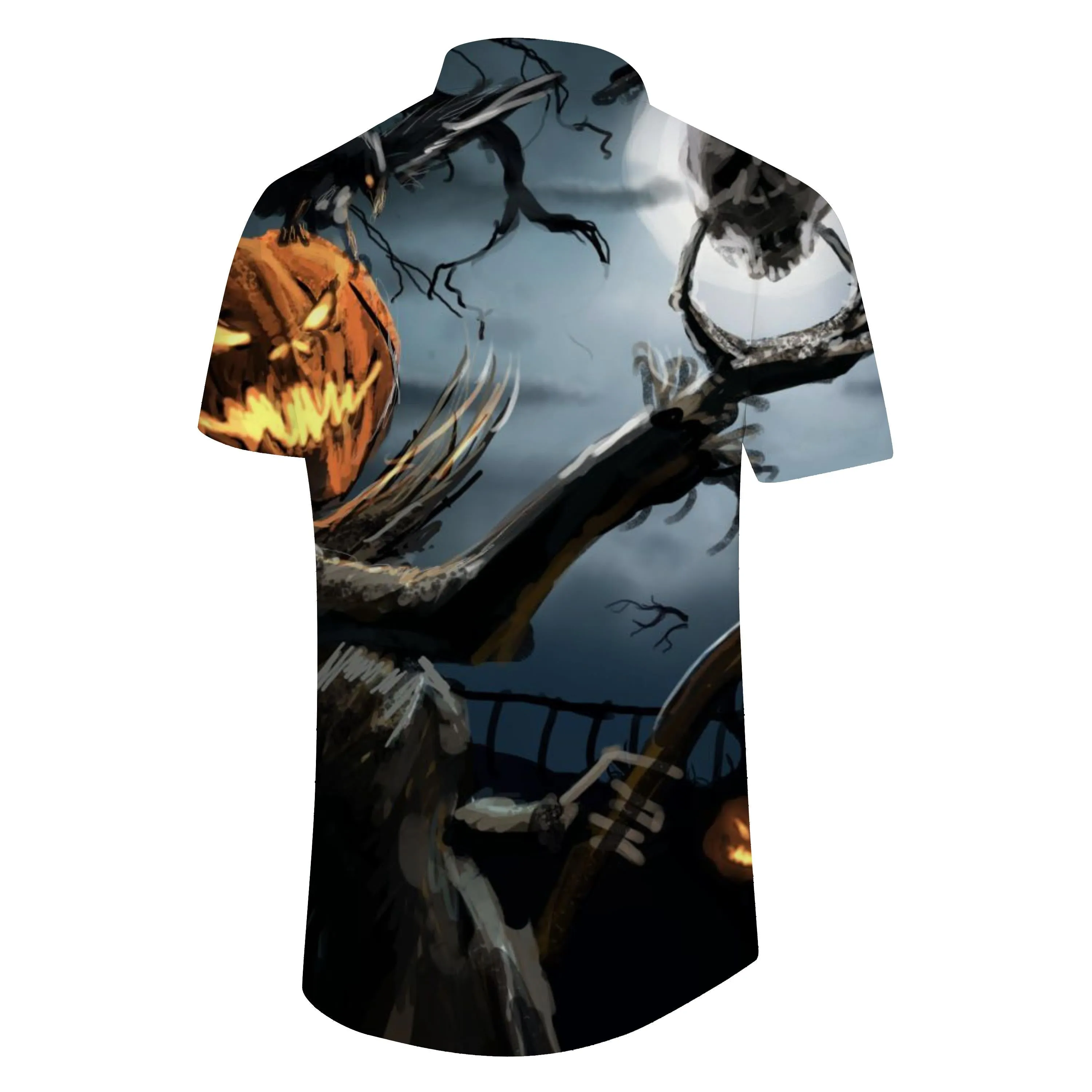 Men's short sleeve loose shirt Halloween pumpkin ghost pattern short sleeve shirt button party dress short sleeve