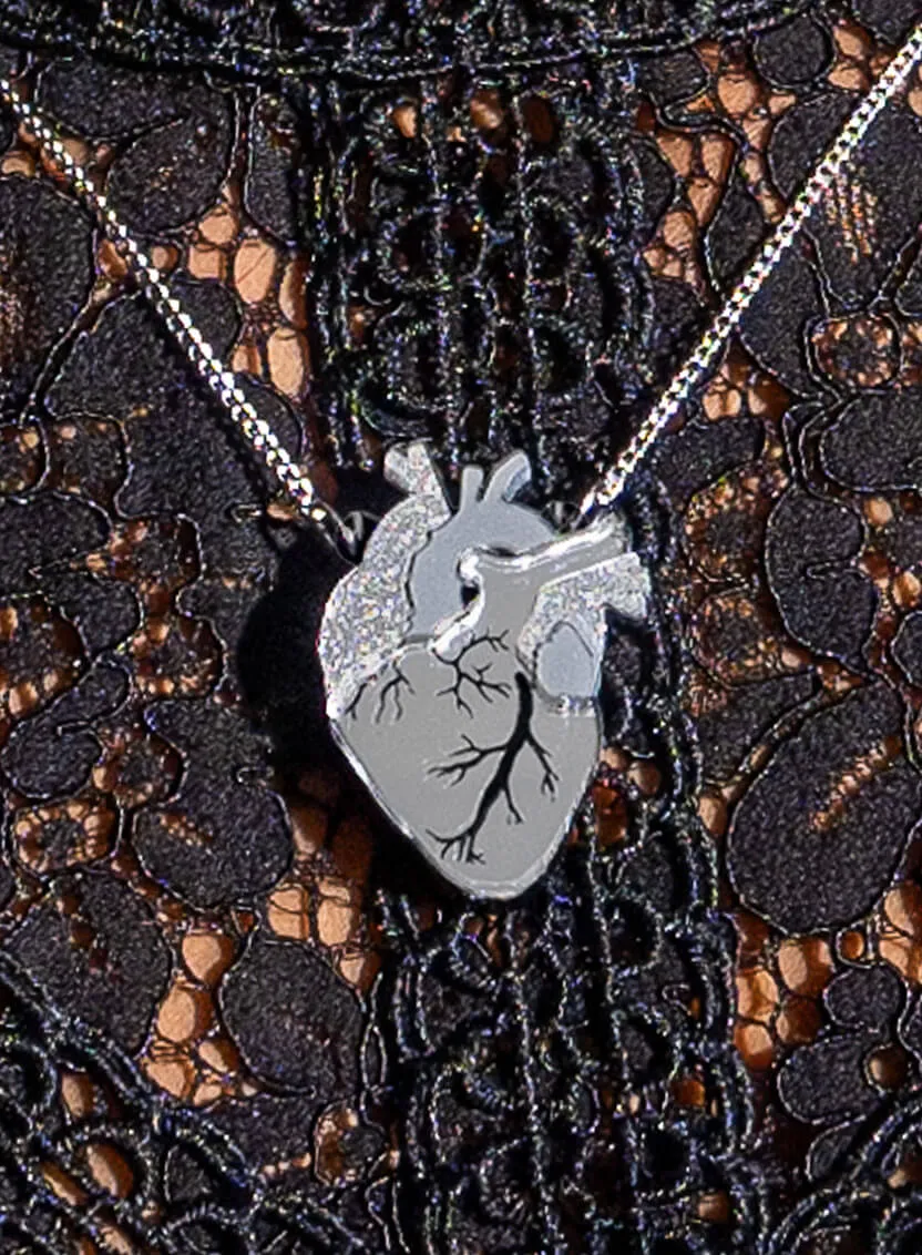 Mini Anatomical Heart Necklace - Silver