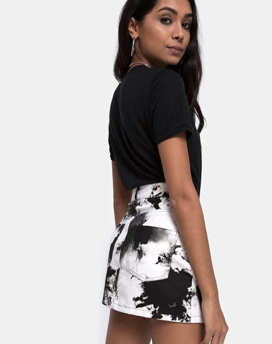 Mini Broomy Skirt in Mono Tie Dye Black and White