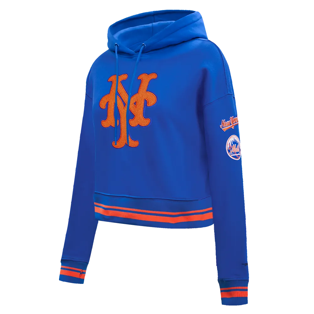 MLB NEW YORK METS RETRO CLASSIC WOMEN'S RIB CROPPED PO HOODIE (ROYAL/ORANGE/ROYAL)