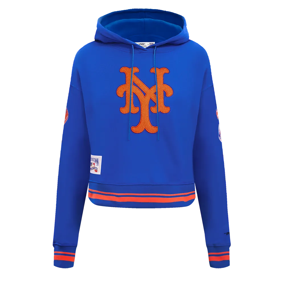 MLB NEW YORK METS RETRO CLASSIC WOMEN'S RIB CROPPED PO HOODIE (ROYAL/ORANGE/ROYAL)