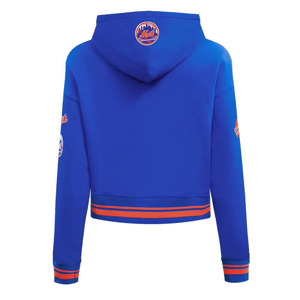 MLB NEW YORK METS RETRO CLASSIC WOMEN'S RIB CROPPED PO HOODIE (ROYAL/ORANGE/ROYAL)