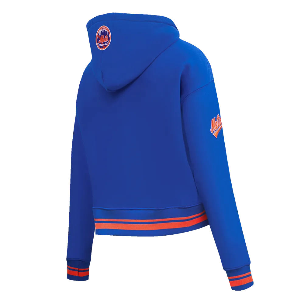 MLB NEW YORK METS RETRO CLASSIC WOMEN'S RIB CROPPED PO HOODIE (ROYAL/ORANGE/ROYAL)