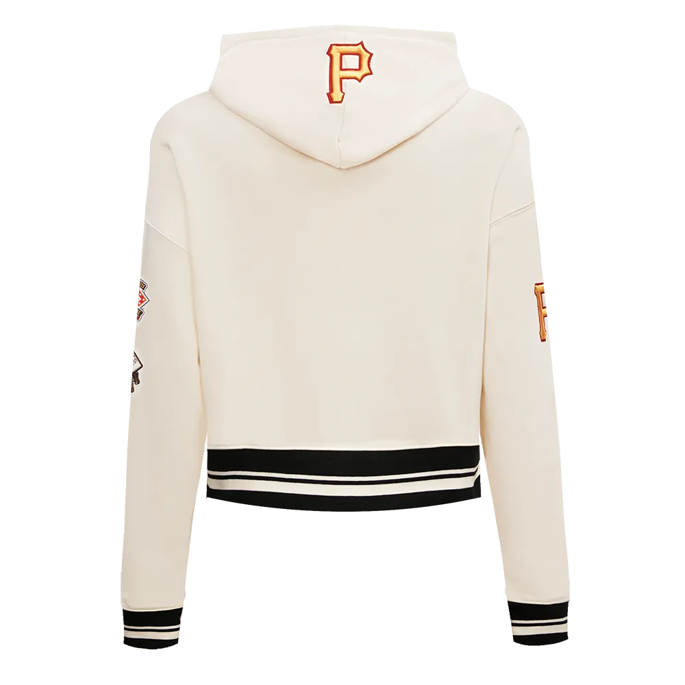 MLB PITTSBURGH PIRATES RETRO CLASSIC WOMEN'S CROPPED PO HOODIE (EGGSHELL/ BLACK)