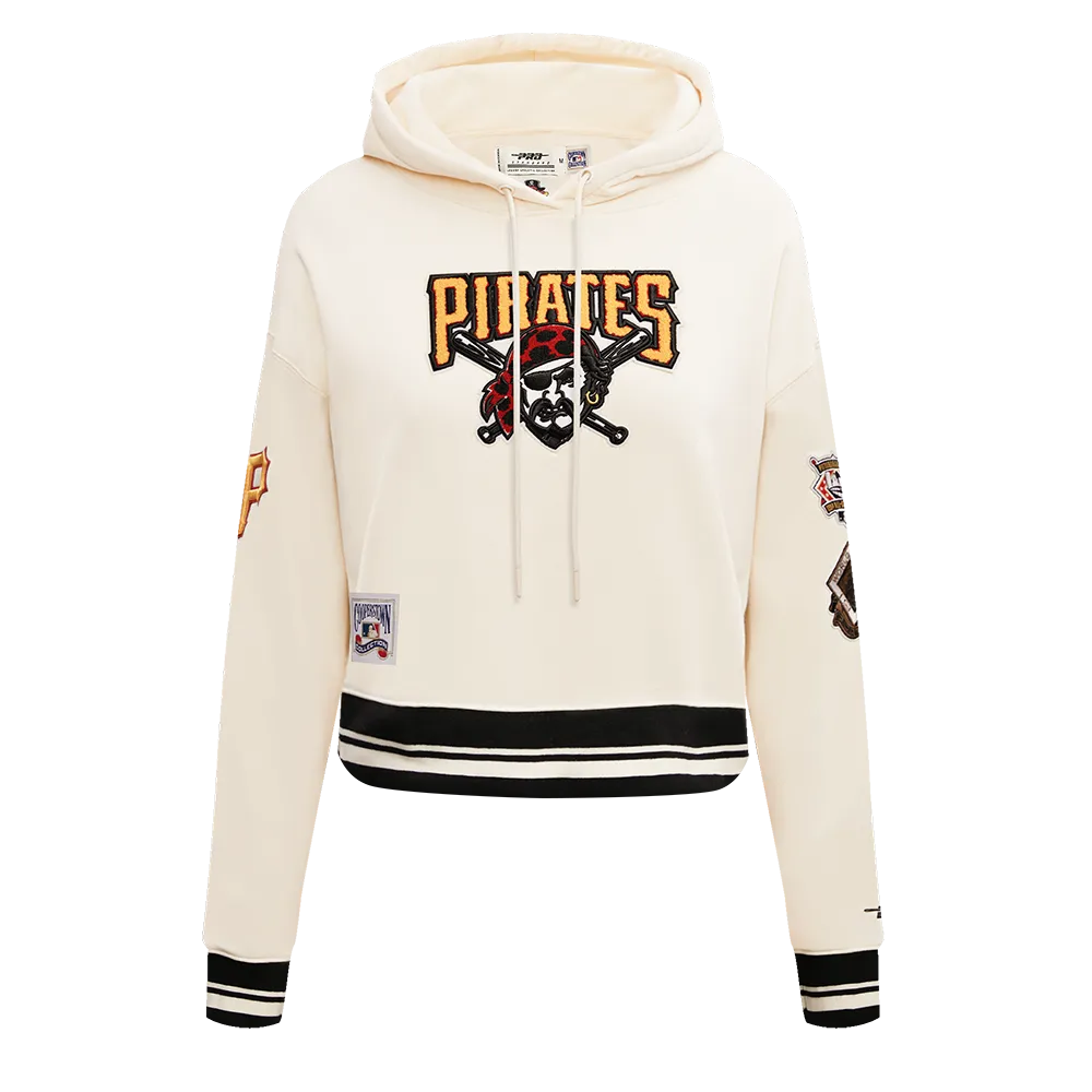 MLB PITTSBURGH PIRATES RETRO CLASSIC WOMEN'S CROPPED PO HOODIE (EGGSHELL/ BLACK)